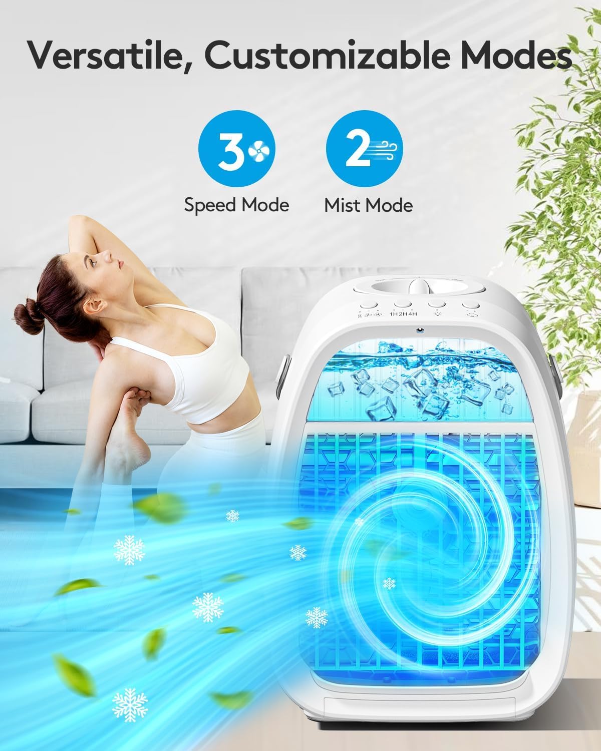 Portable Air Conditioner Fan with 4-in-1 Humidifier & Cooling Function - 1400ML Large Water Tank, 3 Speed Settings | Mini Evaporative Cooler for Home, Office & Workspace | Perfect for Bedroom, Living Room & Desk Use