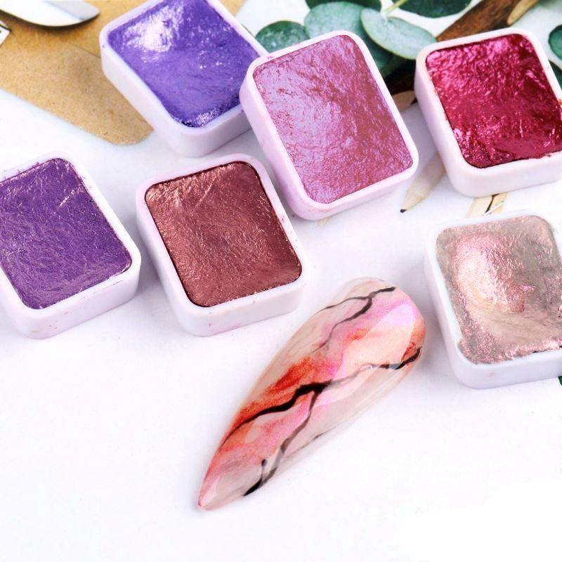 12-Piece Metallic Marble Nail Art Watercolor Paint Set - Professional Salon & DIY Nail Design Kit for Home Manicures & Creative Nail Art