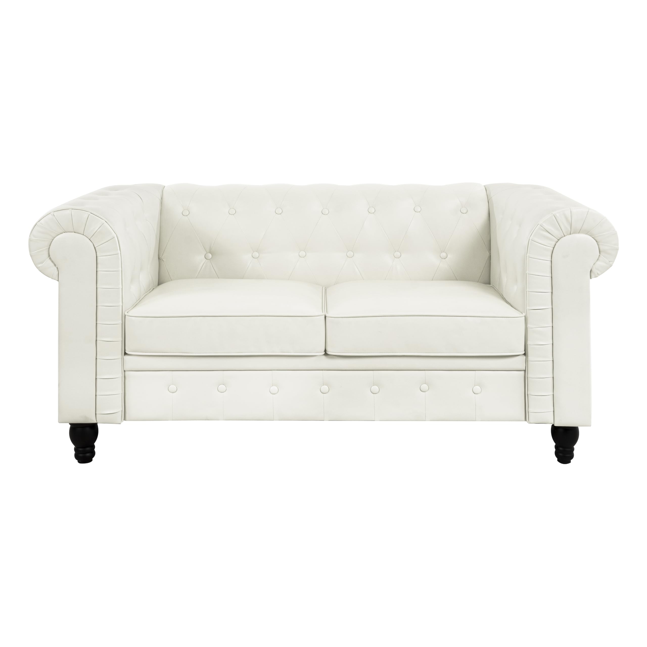 Naomi Home Emery Chesterfield Leather Loveseat - Small 2-Seater Sofa Bed with Tufted Cushions & Rolled Arms | Compact Sleeper Loveseat for Small Spaces | Perfect for Living Rooms, Apartments & Guest Rooms (Off White)