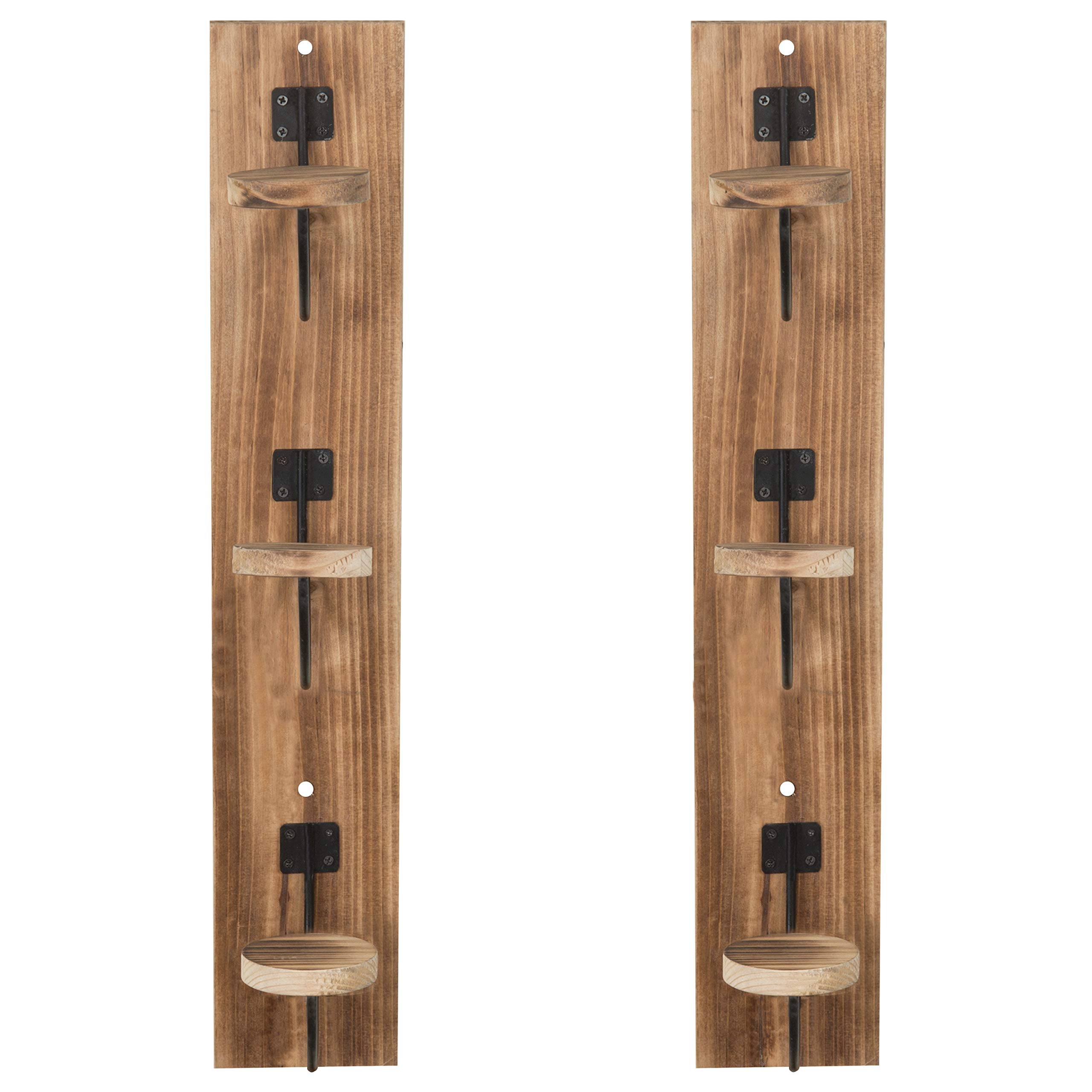 MyGift Rustic Light Burnt Wood Wall Hat Rack with Metal Wire & Wood Hooks - Vertical Mount Coat, Hat & Clothing Organizer (Set of 2) - Perfect for Entryway, Mudroom, Bedroom & Closet Organization