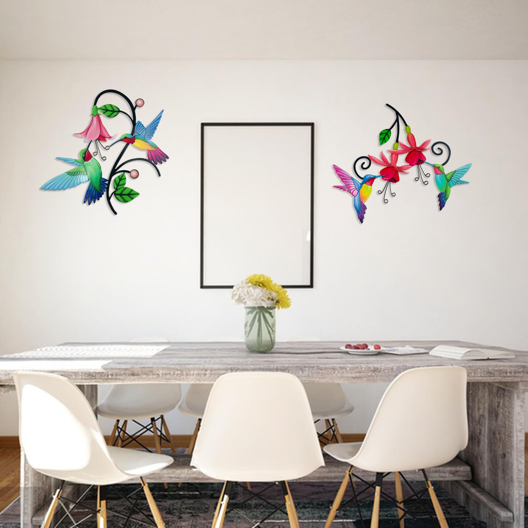 2 Pack Metal Hummingbird Wall Art - Outdoor Garden Decor for Patio, Fence & Balcony