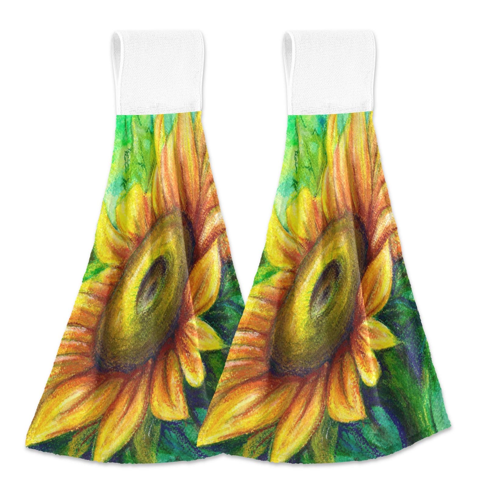 Alaza 2-Pack Sunflower Print Kitchen Towels - Super Absorbent Hanging & Hand Towels for Cooking, Baking & Dish Drying - Cute Home Decor for Kitchen, Bathroom & Dining