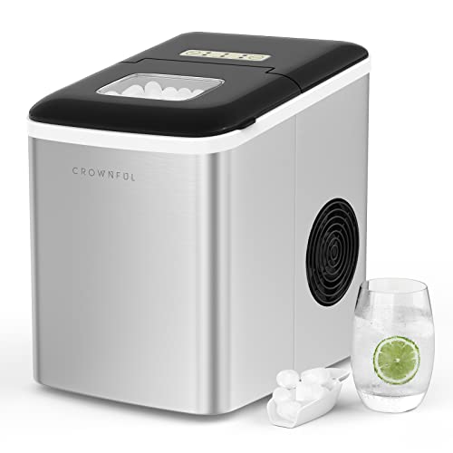 CROWNFUL Countertop Ice Maker Machine - 9 Bullet Ice Cubes in 7 Minutes, 26lbs/24H, Self-Cleaning, Portable with Scoop & Basket - Perfect for Home, Office, Parties, and Outdoor Use (Silver)