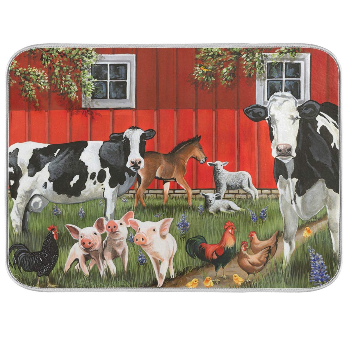 Farmhouse Dish Drying Mat for Kitchen Counter - 18x24 Inch Large Absorbent Cotton Dish Mat - Perfect for Farmhouse, Cottage & Rustic Kitchens - Ideal for Drying Dishes, Utensils & Cookware