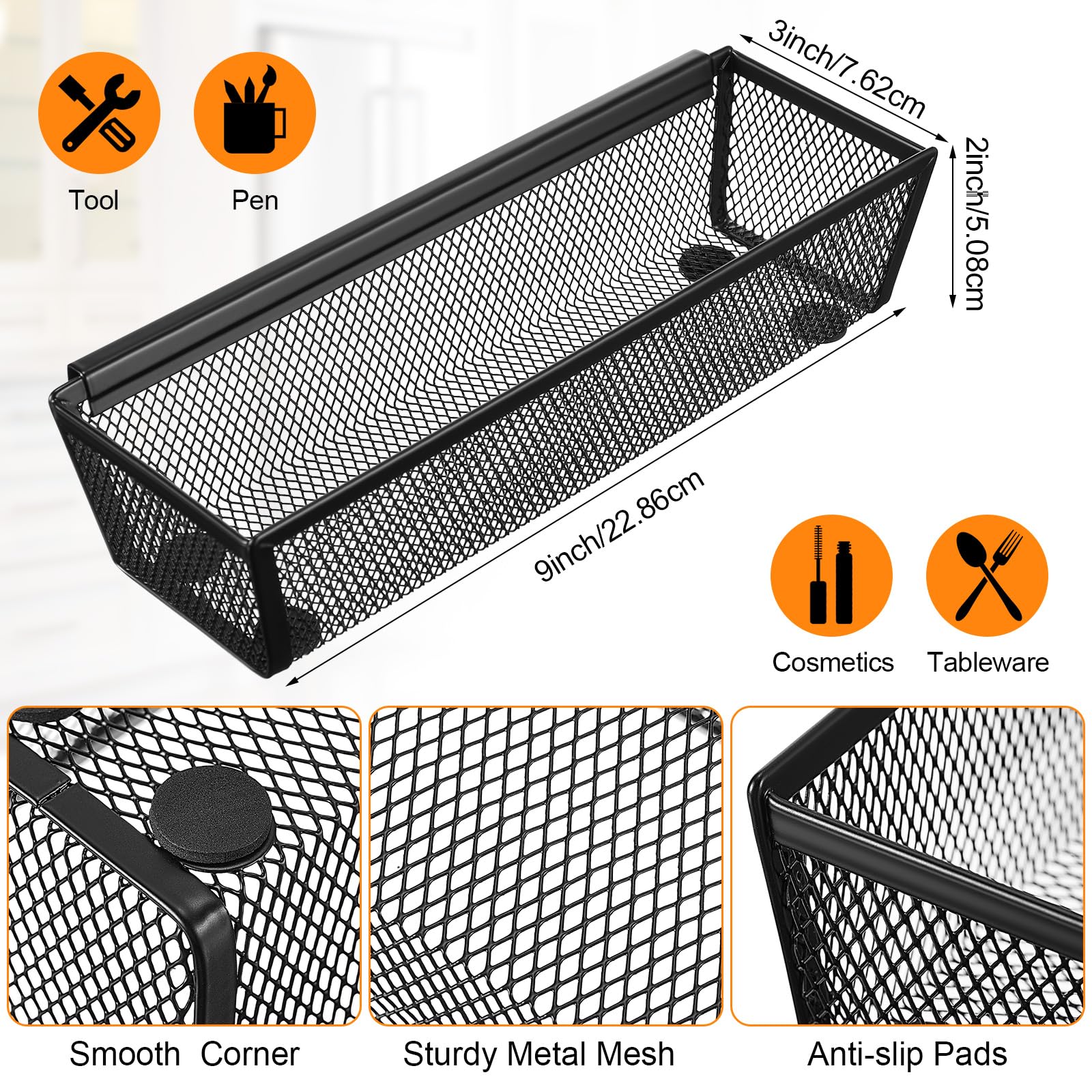 Chumia 10-Piece Silverware Drawer Organizer Set - Mesh Kitchen Utensil Tray with Interlocking Arms for Forks, Spoons, Knives & Makeup - 9 x 3 x 2 Inches - Perfect for Kitchen Drawer & Bathroom Storage Organization