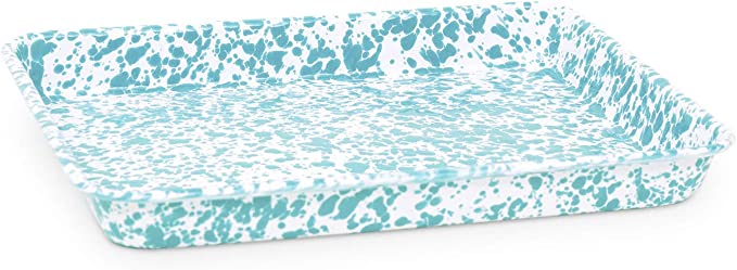 Crow Canyon Small Rectangle Enamelware Tray - Turquoise Marble Design | Perfect for Serving, Organizing & Home Decor