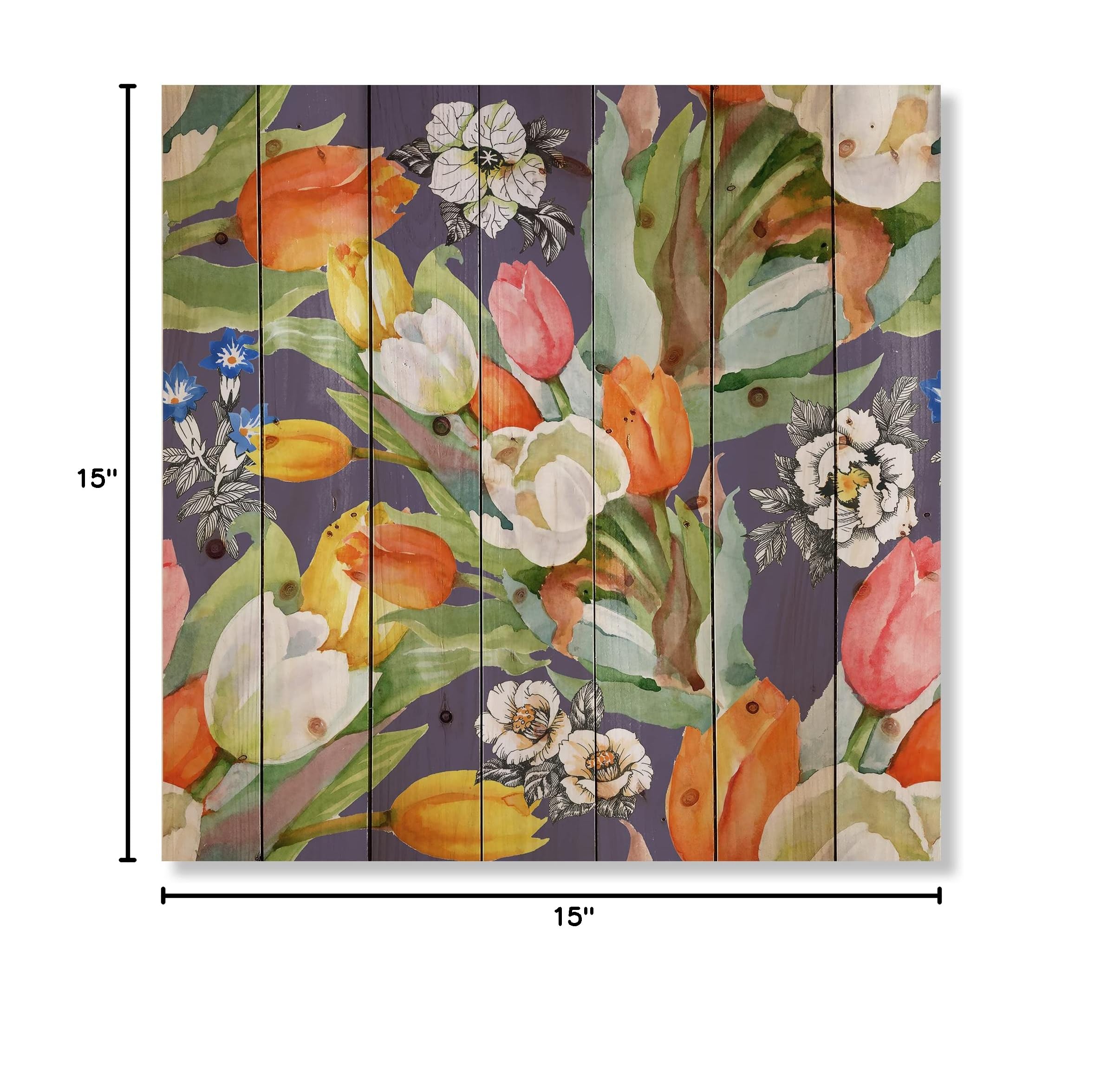 Blooming Tulips Wood Wall Decor - Floral Pine Art for Living Room