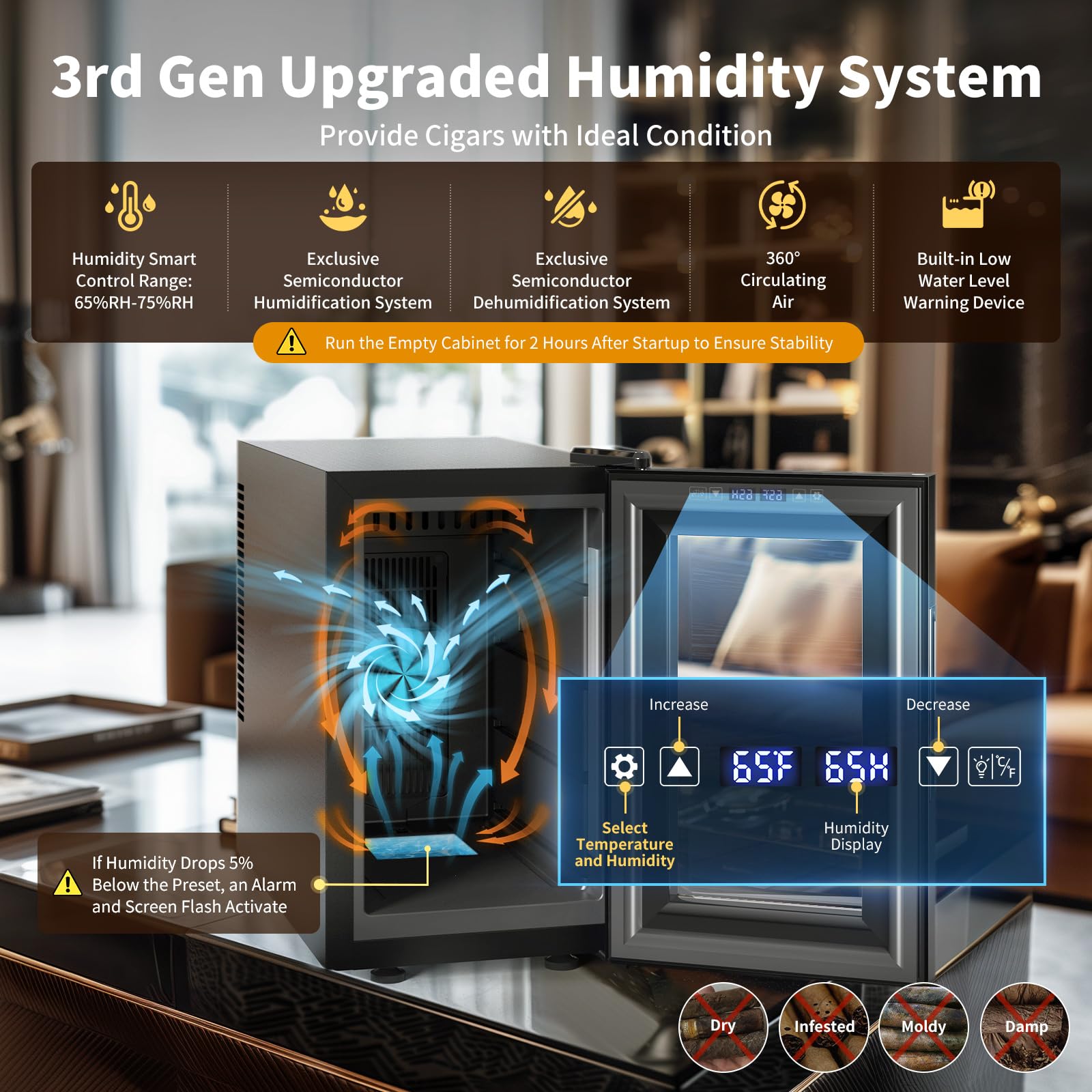 NEEDONE 16L Pro Electric Cigar Humidor with Smart Humidity, Heating & Cooling Control - Spanish Cedar Wood Shelves & Drawer - Holds 100 Cigars - Perfect for Home, Office or Man Cave - Ideal Gift for Men & Cigar Enthusiasts