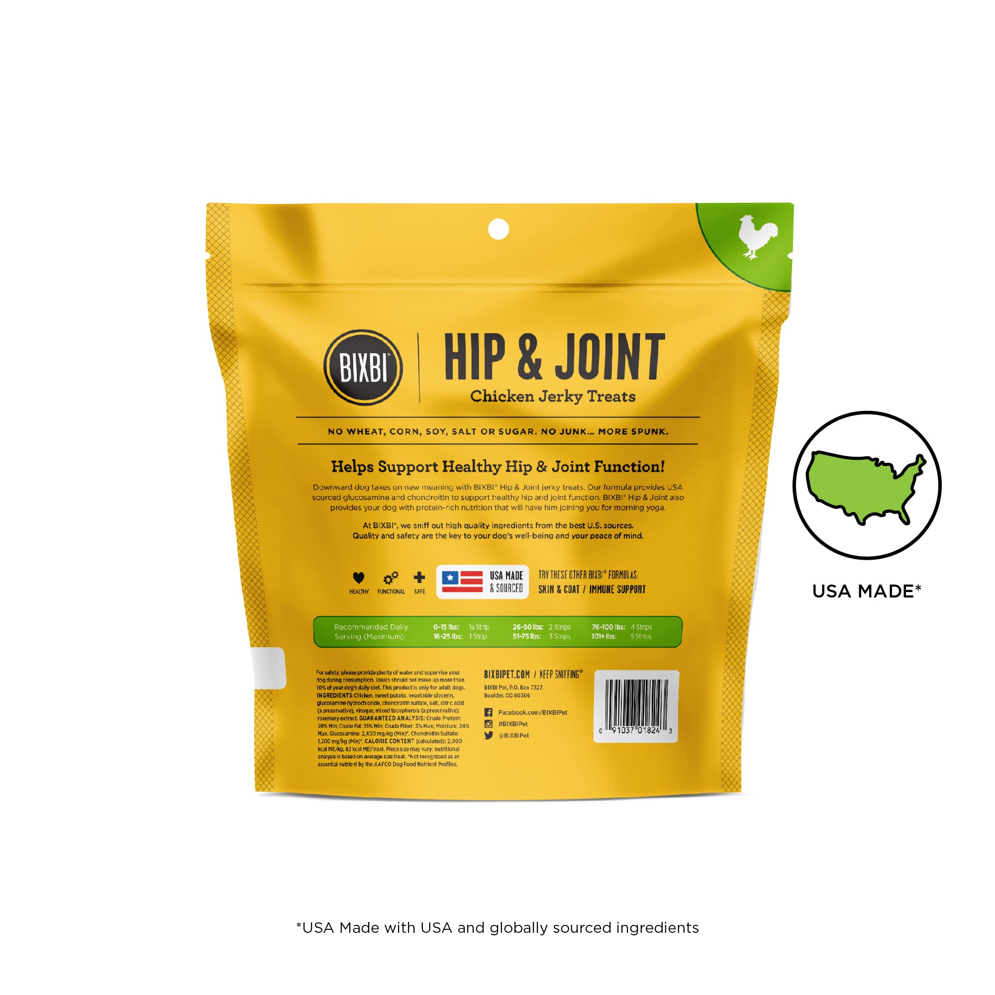 BIXBI Hip & Joint Support Chicken Jerky Dog Treats, 12 oz - Grain Free, Glucosamine & Chondroitin for Joint Health - High Protein, Antioxidant Rich Dog Snacks - Made in USA - Perfect for Senior Dogs & Active Pets
