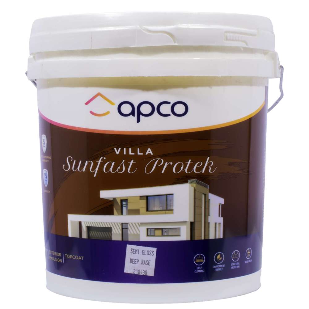 Apco Villa Sunfast Protek Top Coat Semi Gloss Acrylic Deep Base 10L - Premium Protective Paint for Exterior Walls & Wood Surfaces - Ideal for Home Renovation & Weatherproofing Projects