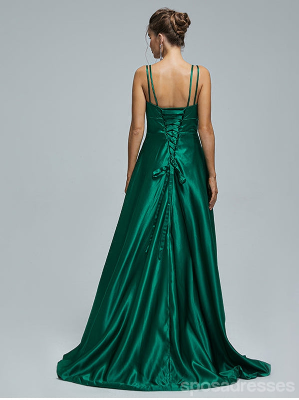 Elegant Green A-Line Spaghetti Strap Prom Dress with Side Slit - Affordable Long Formal Gown for Homecoming, Prom Night & Special Occasions