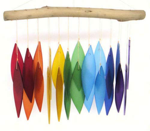 Handmade Rainbow Driftwood Wind Chime with Glass Bottles - Unique Outdoor Garden Decor for Patio, Porch & Backyard - Perfect Housewarming Gift & Boho Home Accessory