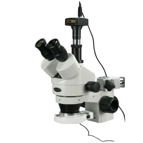 AmScope SM-3T-54S Trinocular Stereo Zoom Microscope with 7X-45X Magnification, LED Boom Stand & 5MP Camera – Ideal for Electronics Repair, Jewelry Inspection, and Scientific Research