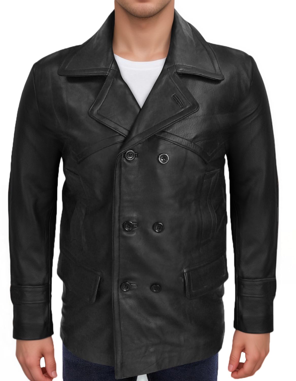Premium Double Breasted Men's Lambskin Leather Jacket - Stylish Blazer Coat for Business & Casual Wear | Office, Date Night & Special Occasions