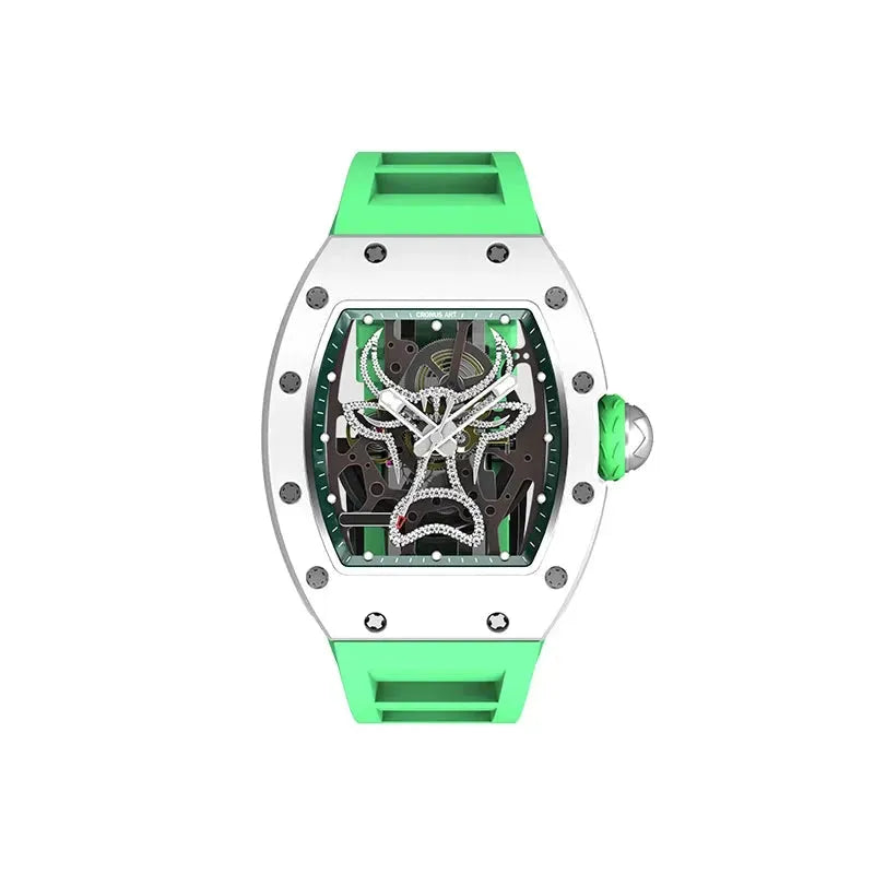 Luxury CRONUSART Men's Automatic Skeleton Watch - Carbon Fiber Case, Luminous Dial, Fluororubber Strap - Mechanical Wristwatch for Business, Formal & Casual Wear