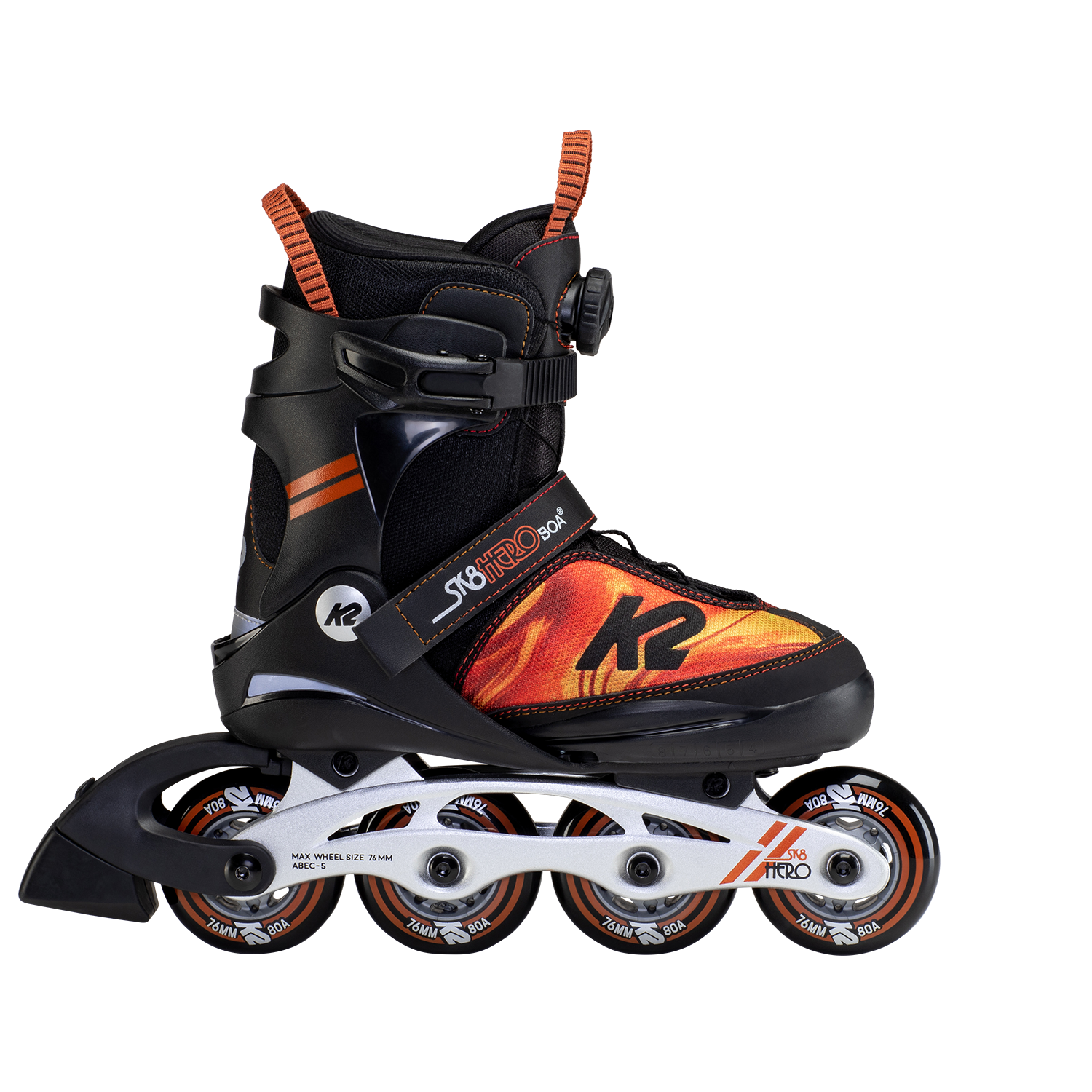 K2 Sk8 Hero BOA Aluminum Snowboard Boots - Orange Swirl Design | Comfortable & Durable for All-Mountain Riding & Freestyle Snowboarding