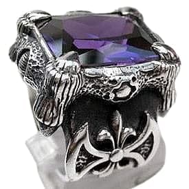 Purple Amethyst Dragon Claw Sterling Silver Ring for Men - Gothic Jewelry, Fantasy Gift, Cosplay Accessory for LARP, Renaissance Fairs & Witchy Aesthetics