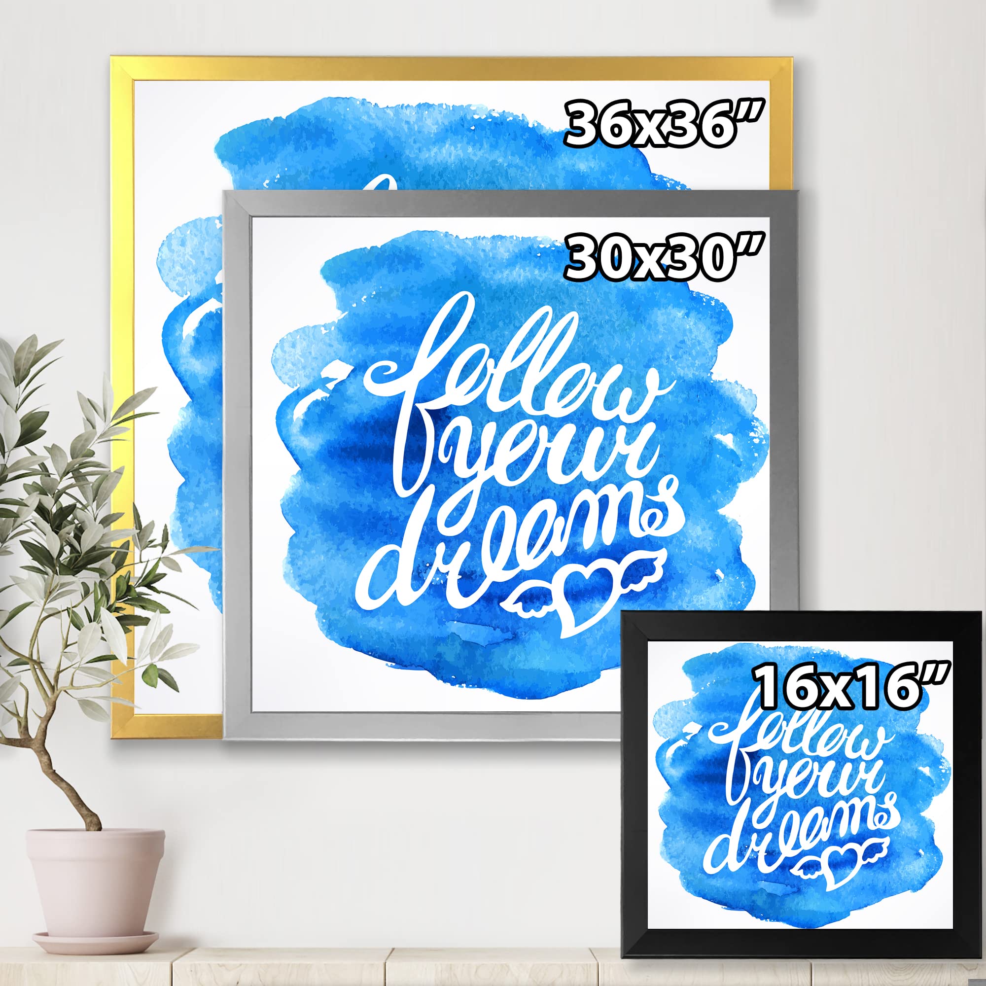 DesignQ Follow Your Dreams Modern Framed Wall Art - Inspirational Home Decor for Living Room, Bedroom & Office