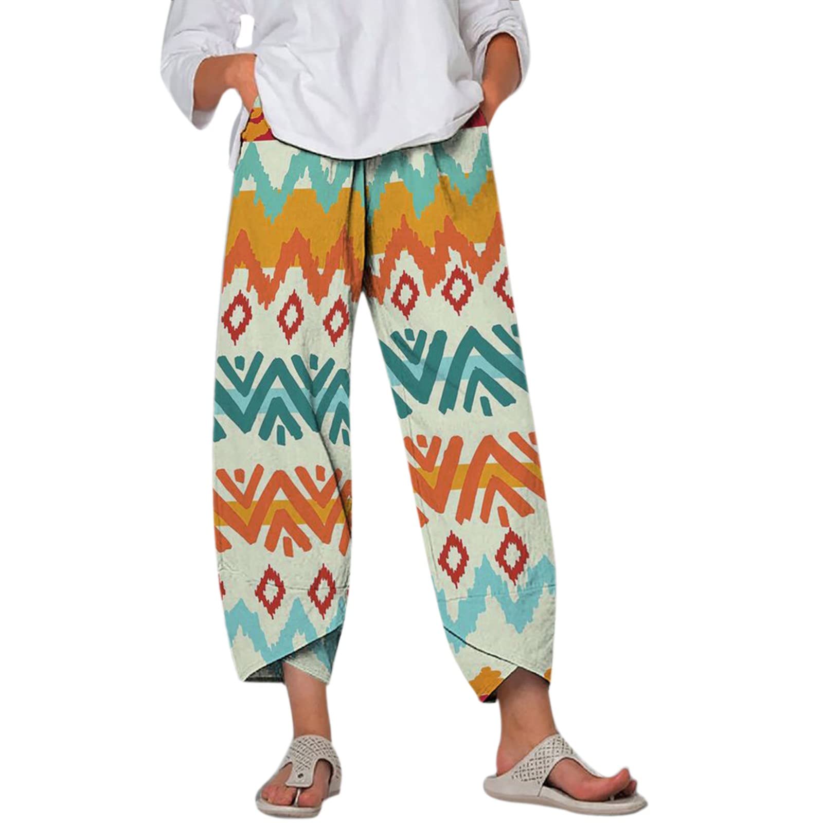 Women's Elastic Waist Wide Leg Pants - Soft Cotton Linen Casual Palazzo Pants with Comfortable Fit - Plus Size Harem Pants for Lounge, Travel & Everyday Wear