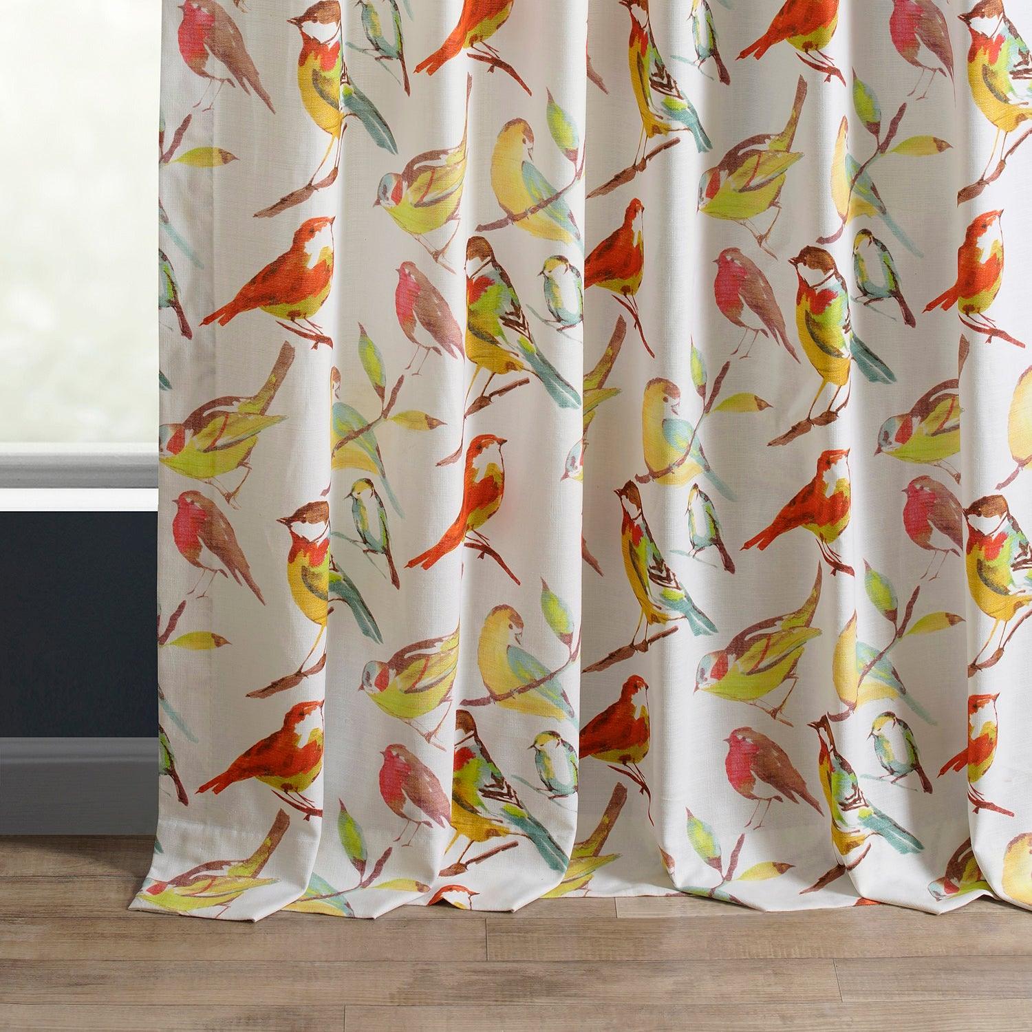 Songbird Multicolor Emblem Textured Printed Cotton Curtains for Living Room & Bedroom - Elegant Window Treatment with Vibrant Patterns