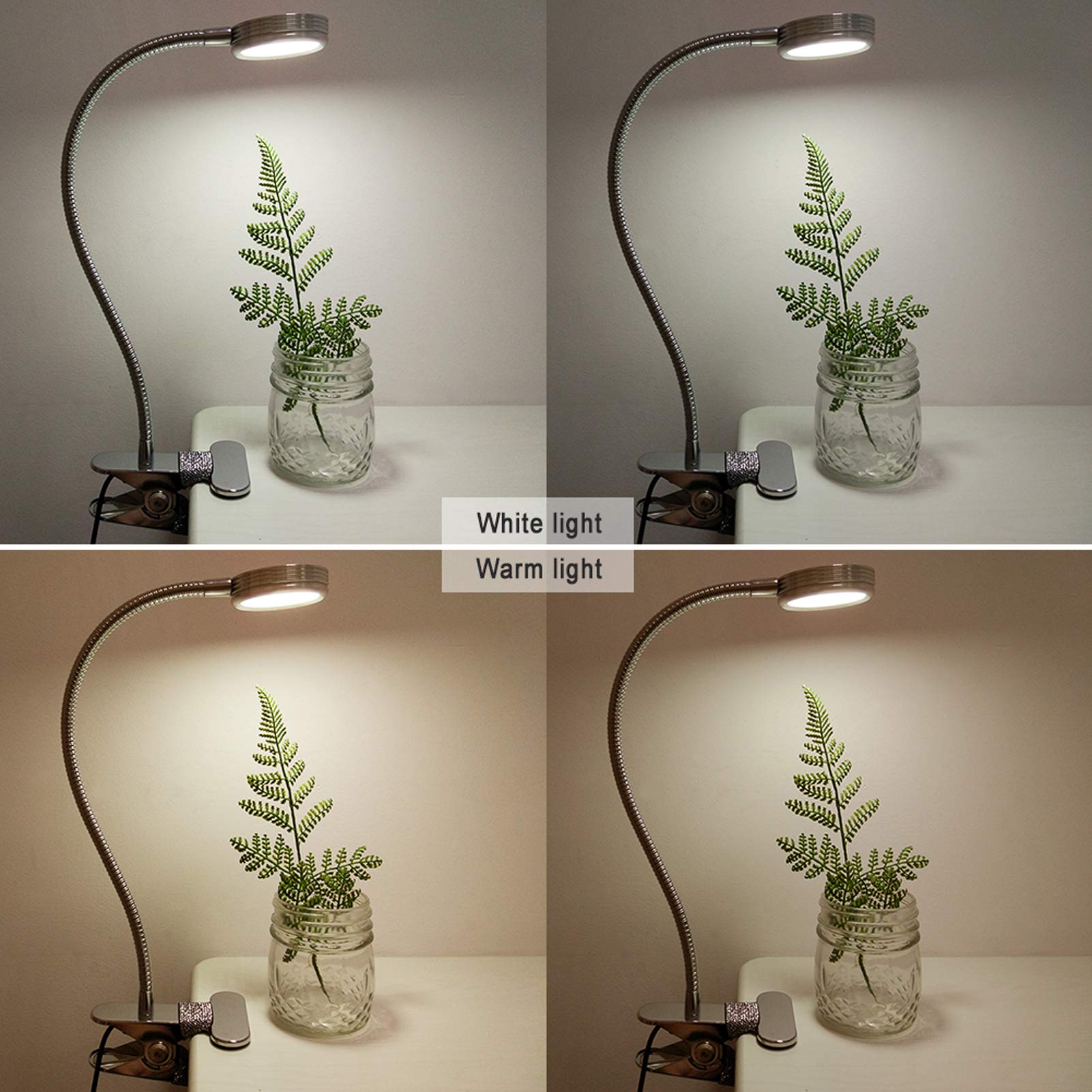 LEPOWER Adjustable Clip On Light with Color Changing - USB Powered LED Desk Lamp for Reading, Studying, Night Light - Perfect for Bed Headboard, Computer Monitor, Bookshelf (Silver)