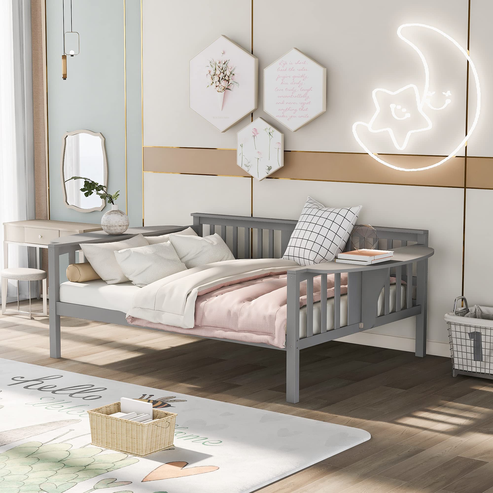 Wood Daybed Frame for Adults - Twin Size Sofa Bed with Storage | Modern Gray Convertible Couch for Bedroom & Living Room | Perfect for Guest Rooms, Small Apartments & Lounge Areas
