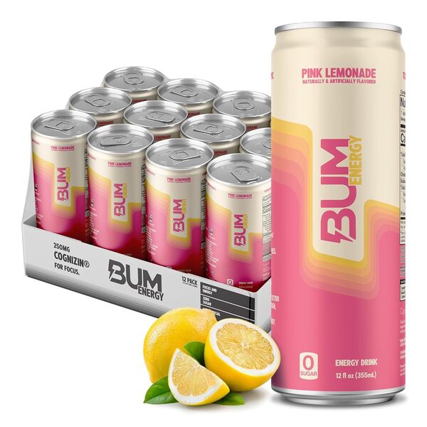 Sugar-Free Bum Energy Drinks - 12 Pack (355ml Each) | Low-Calorie Caffeine Boost for Workouts, Gaming & All-Nighters