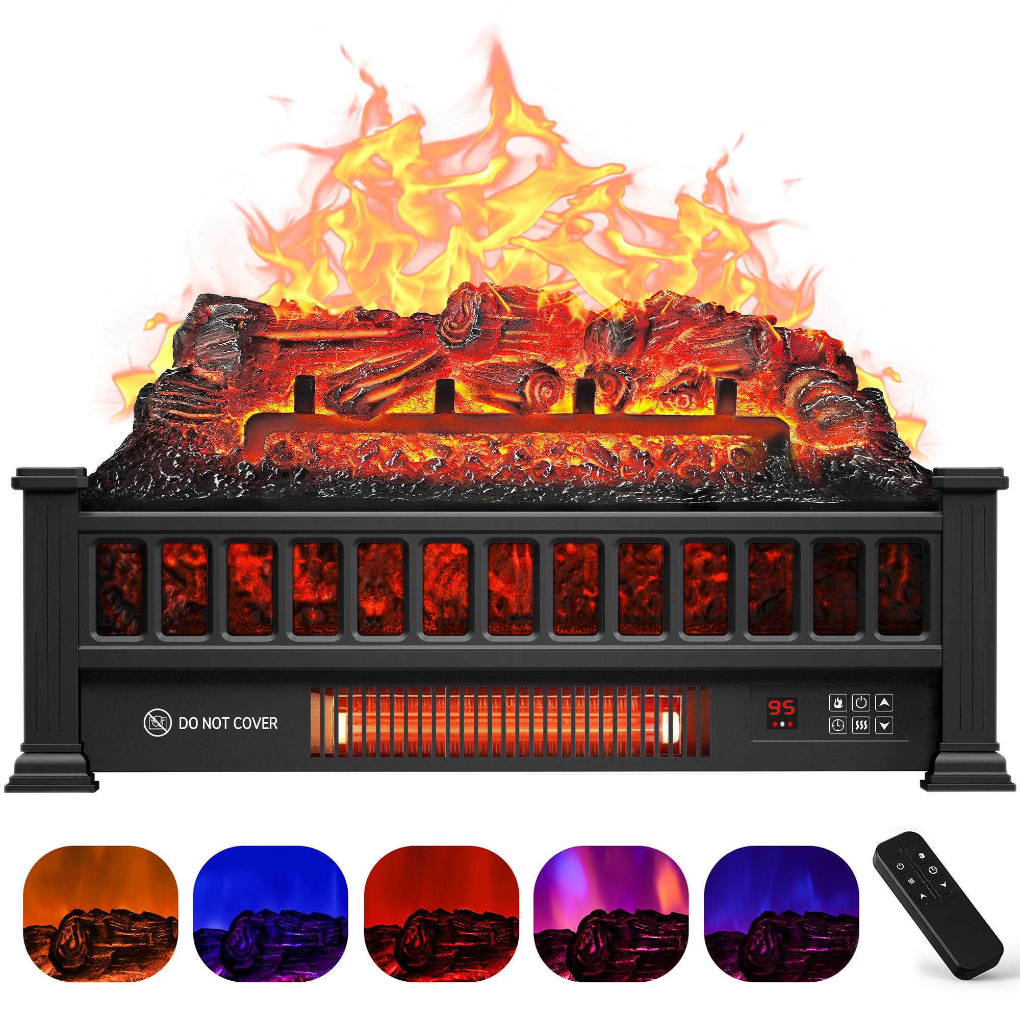 20-Inch Electric Fireplace Logs with Remote Control - Adjustable Flame Colors & Realistic Fake Firewood - 1500W Heater with Overheat Protection, Timer & Thermostat - Perfect for Living Room, Bedroom & Office Warmth (Black)