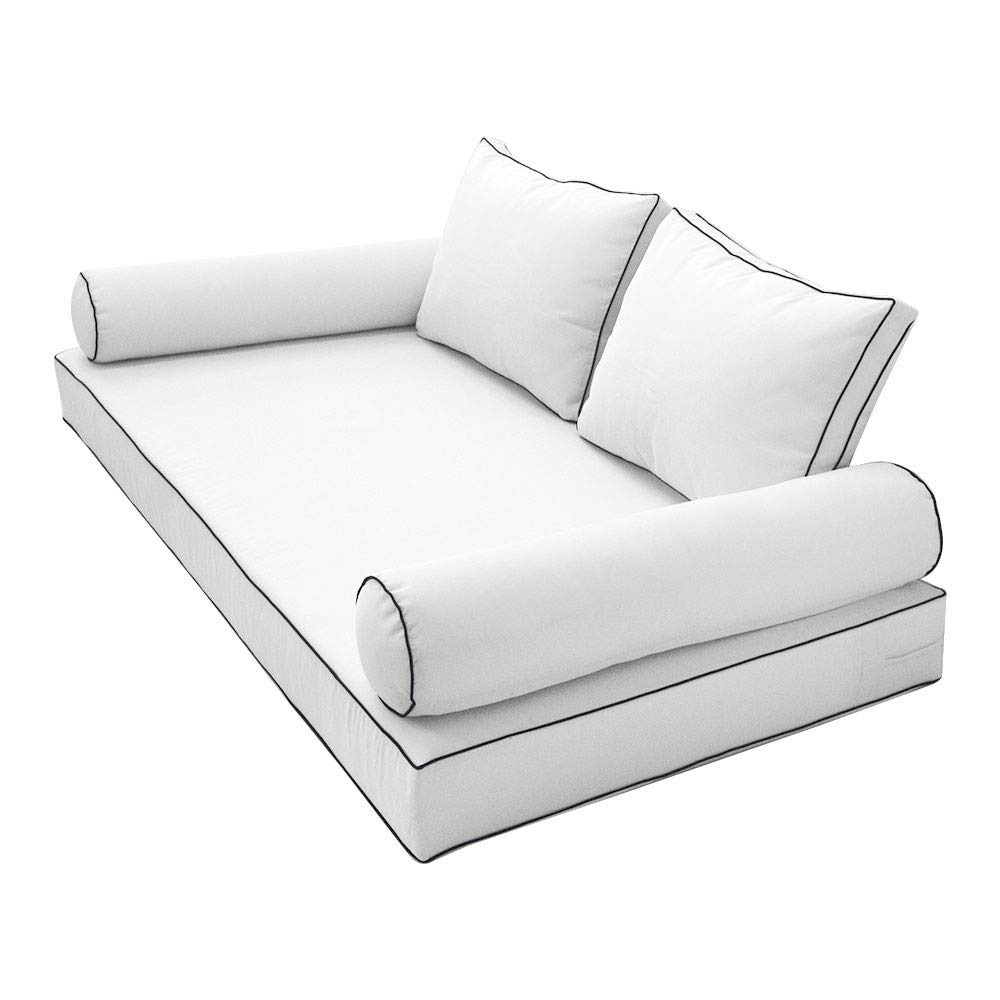 Prolinemax Twin-XL Outdoor Style Daybed Mattress Cover with Contrast Trim - Fitted Bolster Pillow Sheet AD106 - Perfect for Patio, Sunroom, and Outdoor Lounging