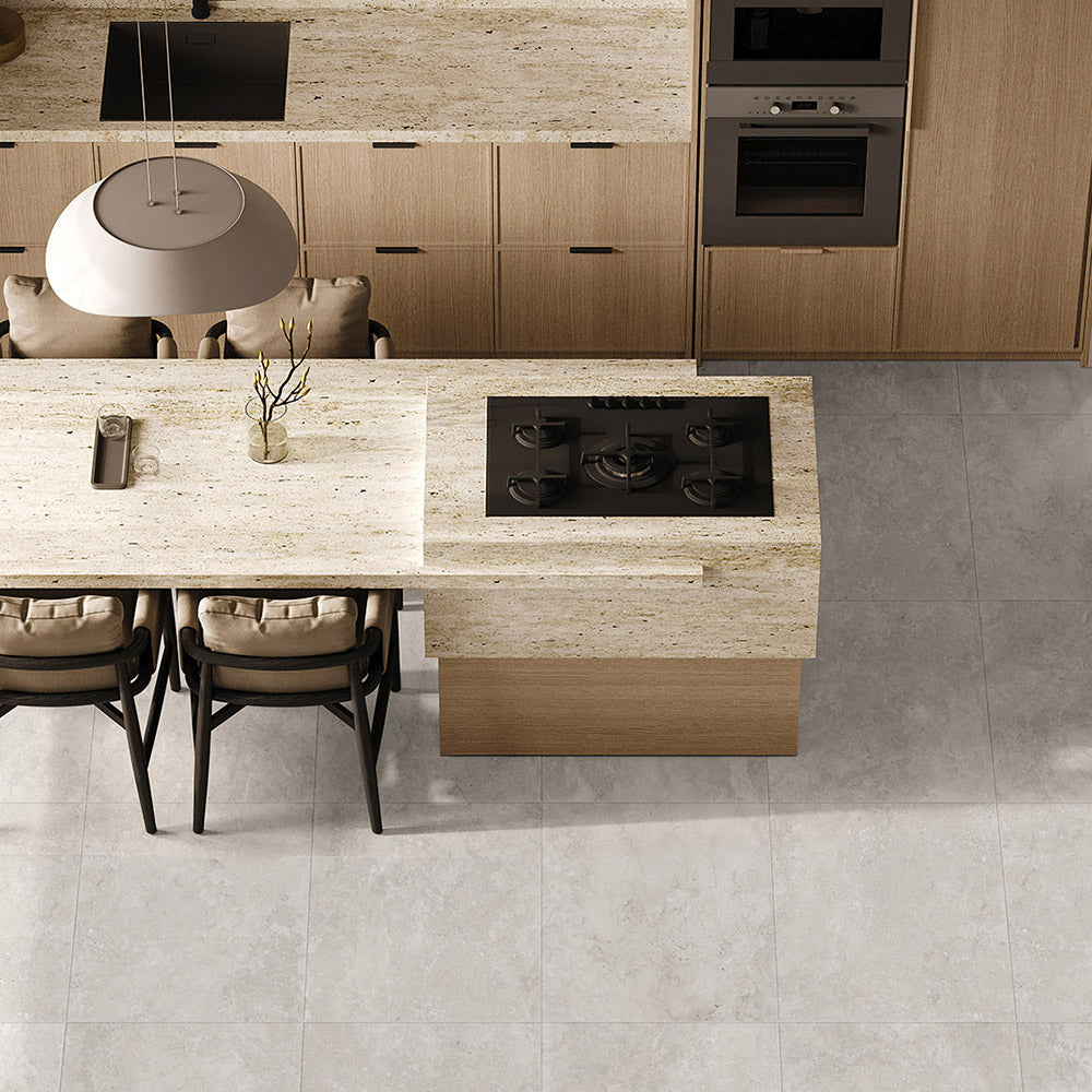 Cantabria White 600x600mm Matte Porcelain Tiles - Travertine Look Floor & Wall Tiles for Bathroom, Kitchen, and Living Room