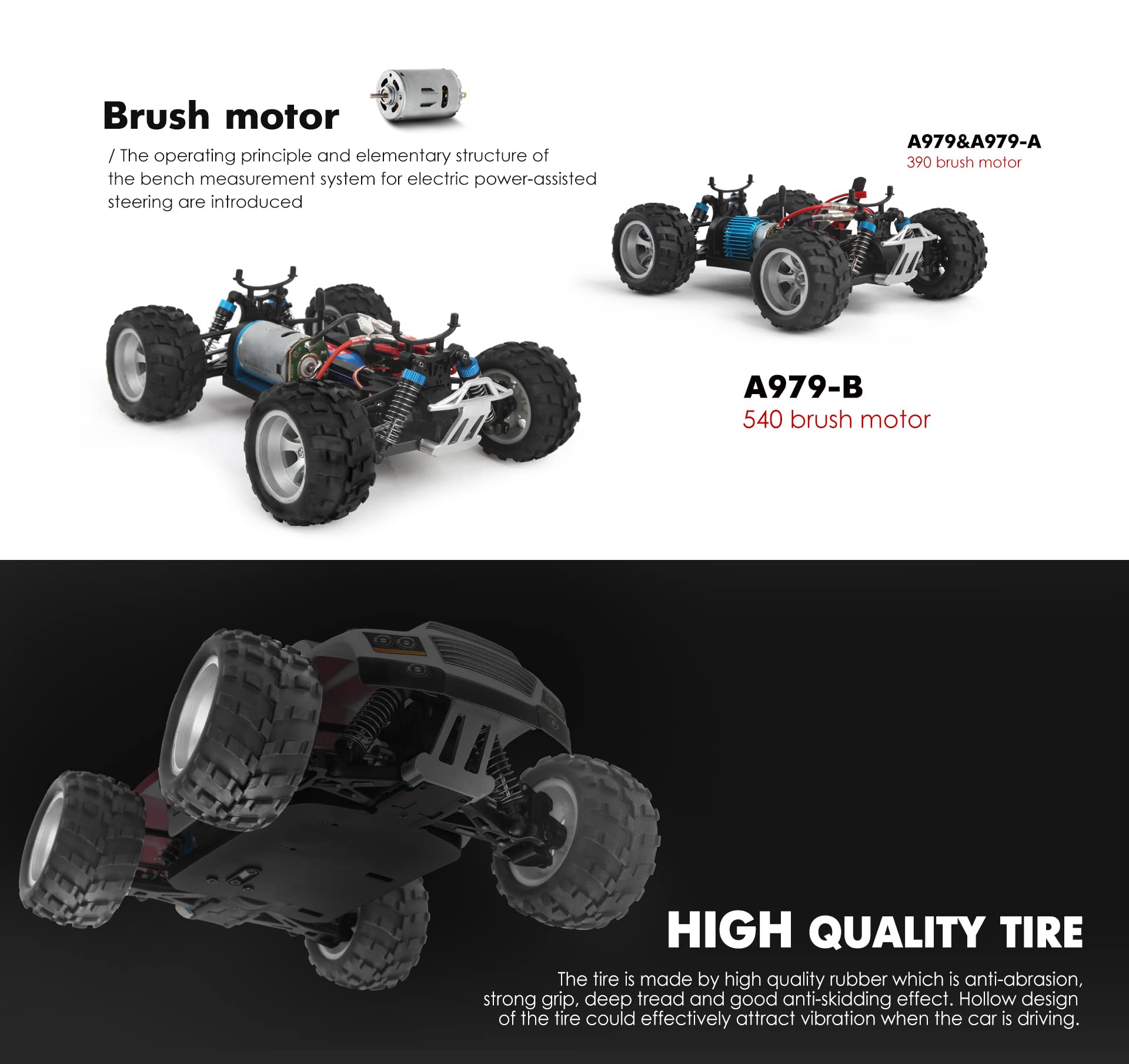 WLtoys A979 1:18 Scale High-Speed 4WD Remote Control RC Car - 2.4GHz Off-Road Waterproof Alloy Monster Truck for Boys & Adults - Perfect for Outdoor Racing, Backyard Adventures & Birthday Gifts (A979B 1B)