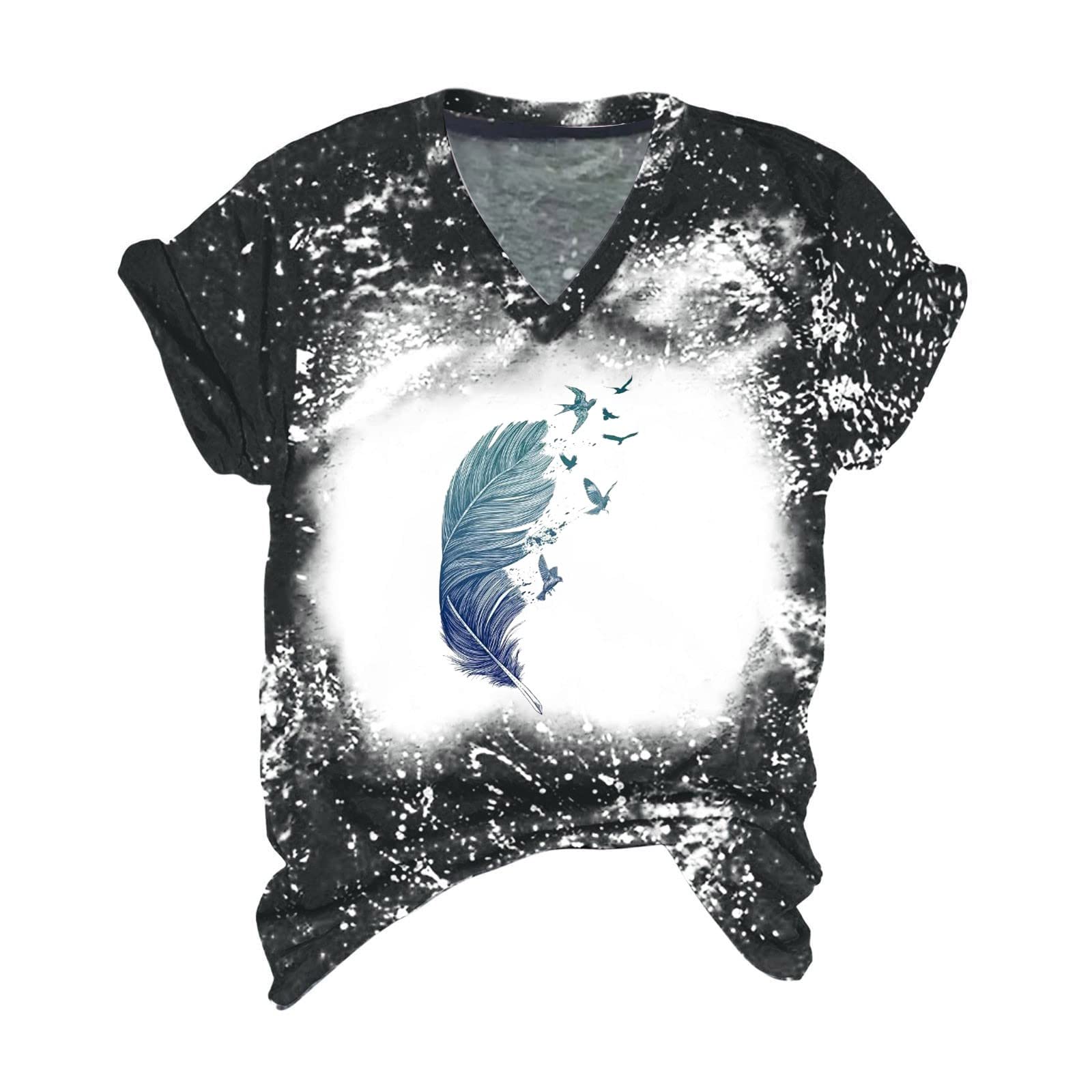 PADON Women's Tie Dye V-Neck Short Sleeve T-Shirt - Casual Loose Fit Summer Top with V-Back Design | Perfect for Beach Outings, Music Festivals & Everyday Wear