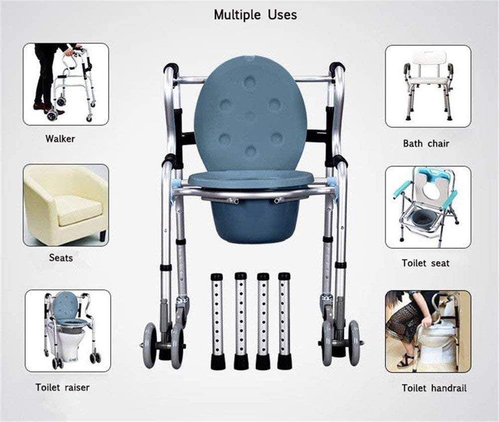 **Adjustable Height Commode Chair with Wheels - Multifunctional Mobile Toilet & Shower Chair for Elderly & Handicap Adults (Includes Seat Plate) - Ideal for Home Care, Bathroom Safety & Mobility Assistance**