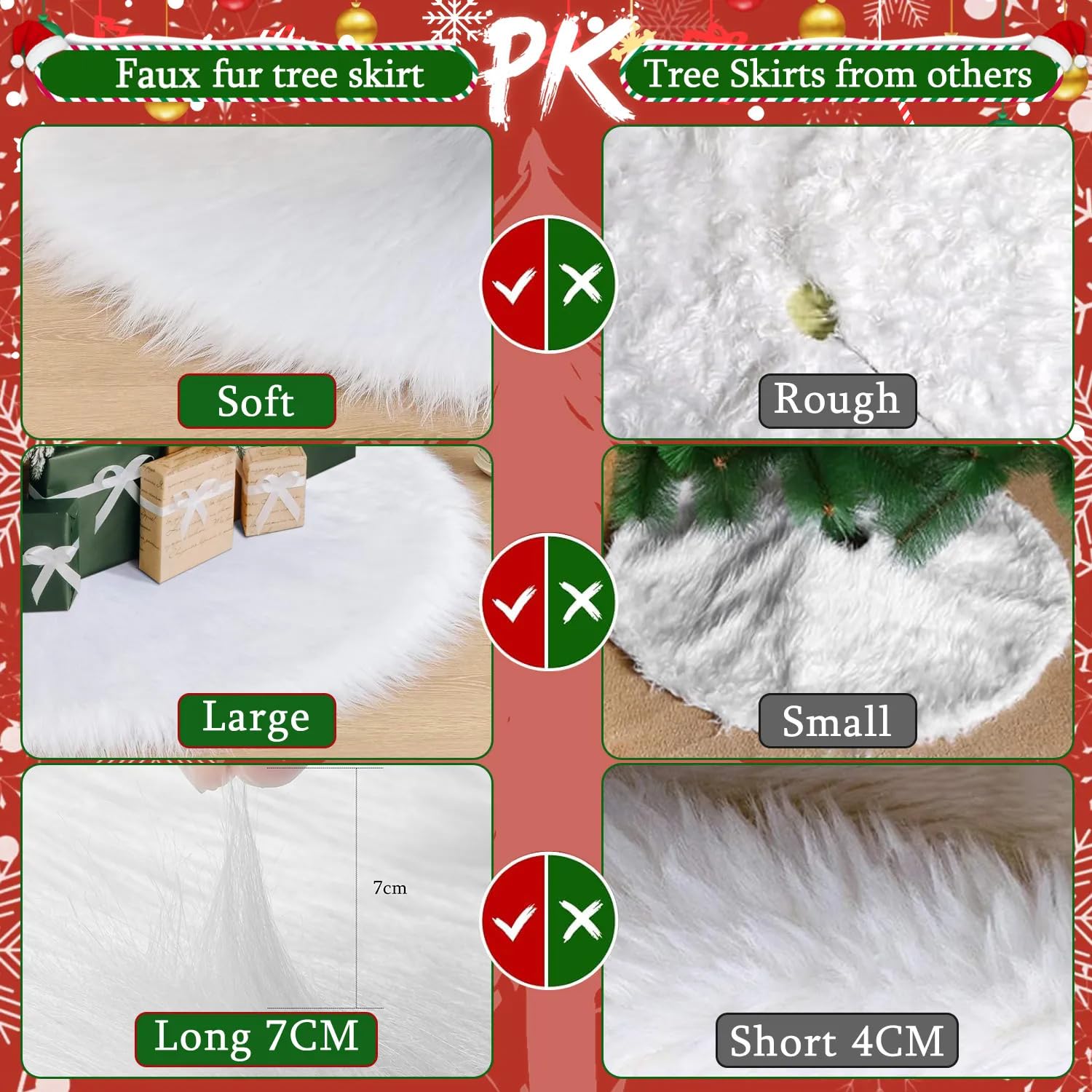 48 Inch Faux Fur Christmas Tree Skirt - Plush Holiday Decor for Xmas Party & Home Decorations | Perfect for Living Room, Bedroom, and Festive Gatherings