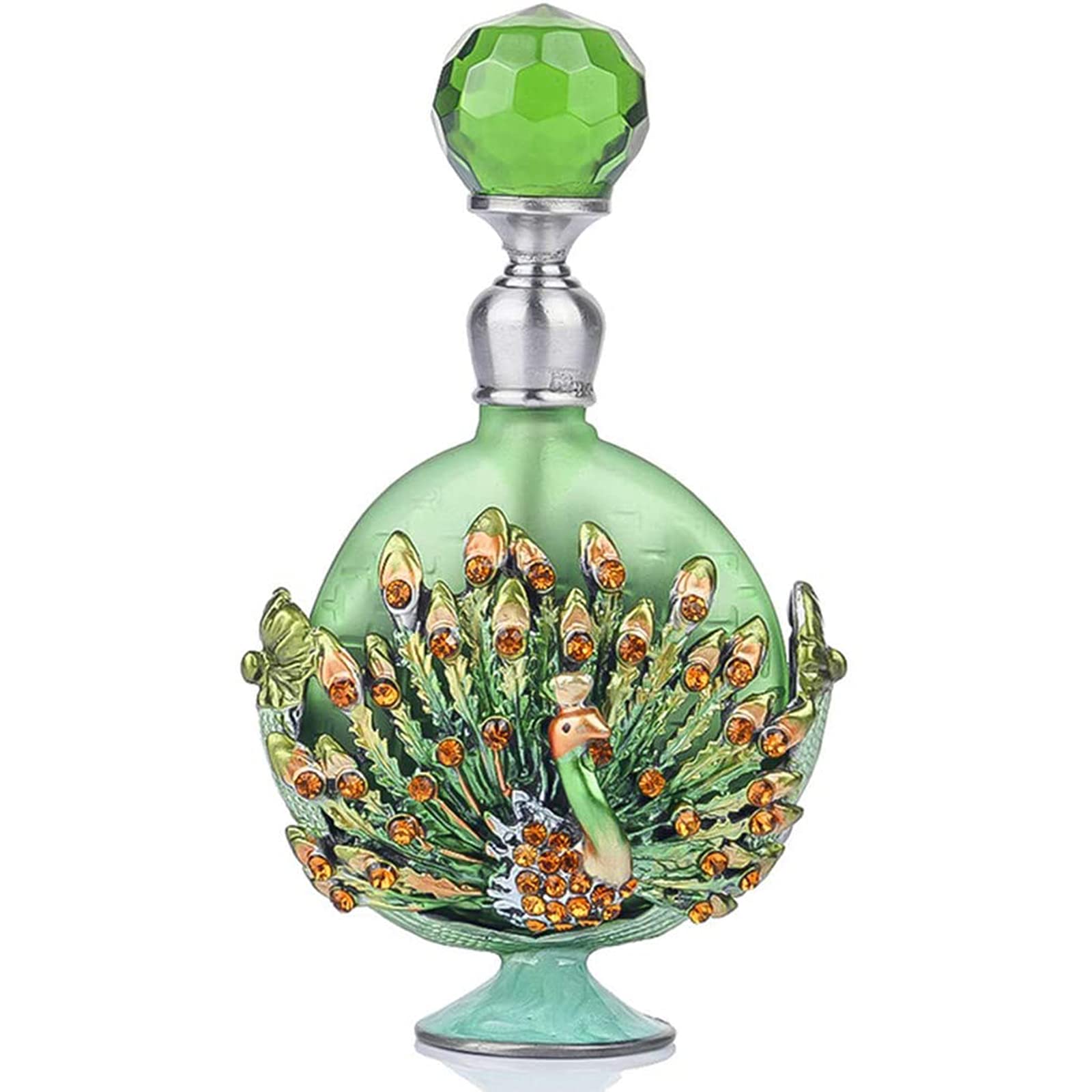HLONGG Pewter Peacock Figurine Perfume Bottle - Elegant Jewelry Storage & Mini Scented Fragrance Container - Home Decor Gift for Women (Green) - Perfect for Vanity Table, Bathroom Counter & Dresser Display