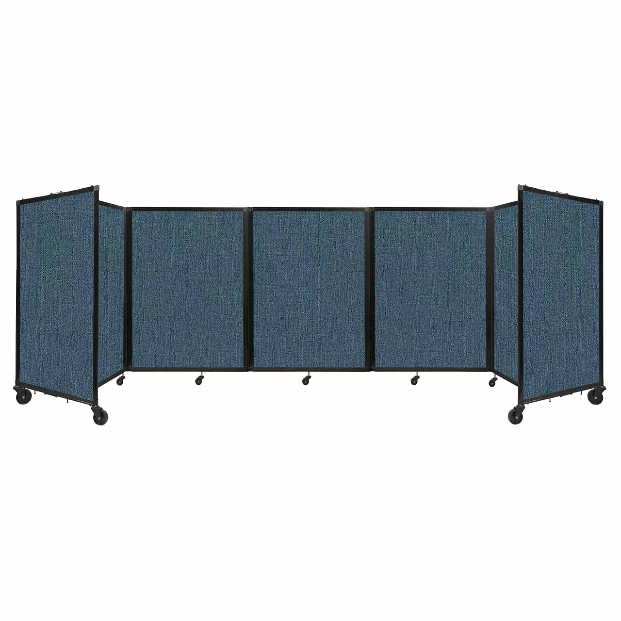360° Portable Room Divider with Locking Wheels - 5-Panel Freestanding Partition Screen (14' x 4') - Office Divider, Temporary Wall Separator with Caribbean Fabric Panels - Perfect for Home Offices, Classrooms, Event Spaces & Room Privacy Solutions