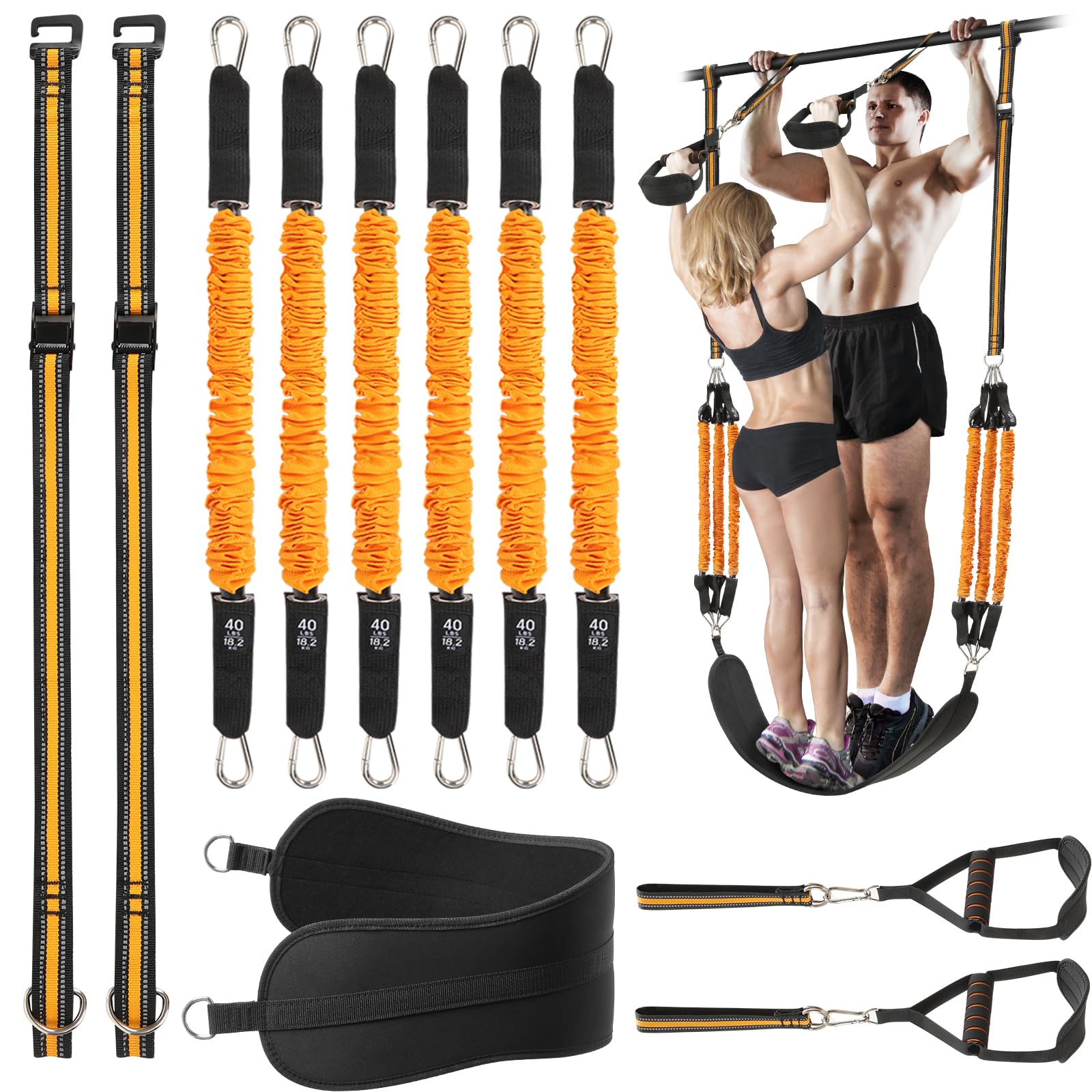 ALongSong Heavy Duty Pull Up Resistance Bands with Foot Pads - Adjustable Exercise Bands for Chin Ups, Strength Training & Home Gym Workouts (Ideal for Beginners, CrossFit & Bodyweight Training)