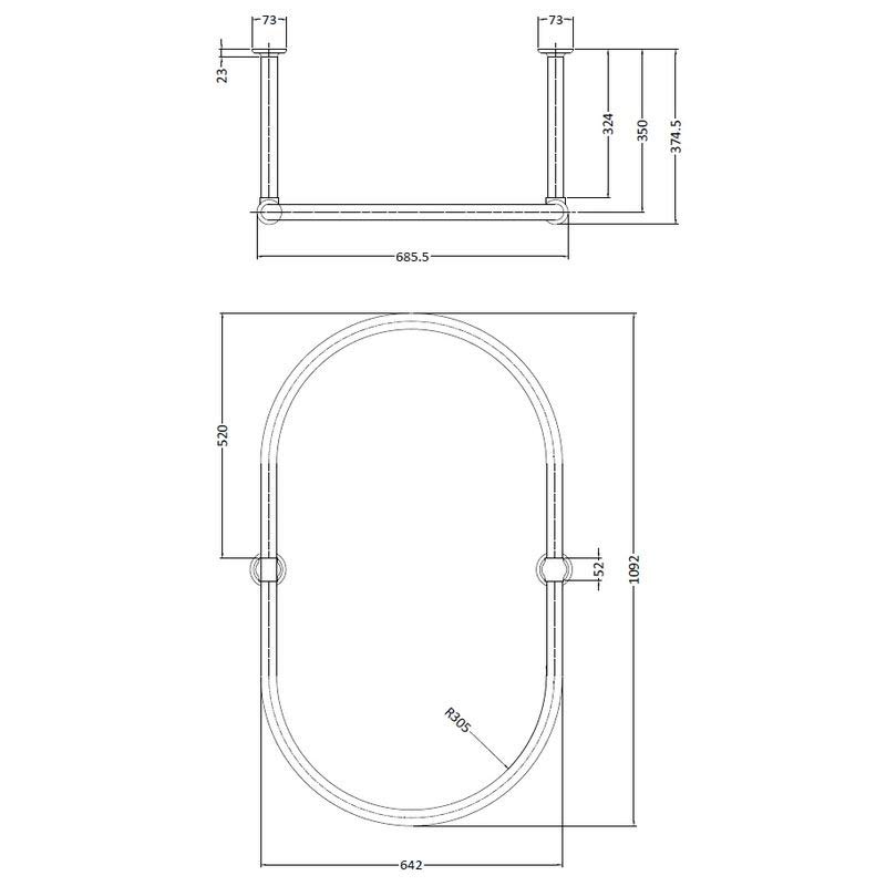 Oval Shower Curtain Rod 109 x 64 cm Chrome - Perfect for Bathroom Decor & Space-Saving Solution