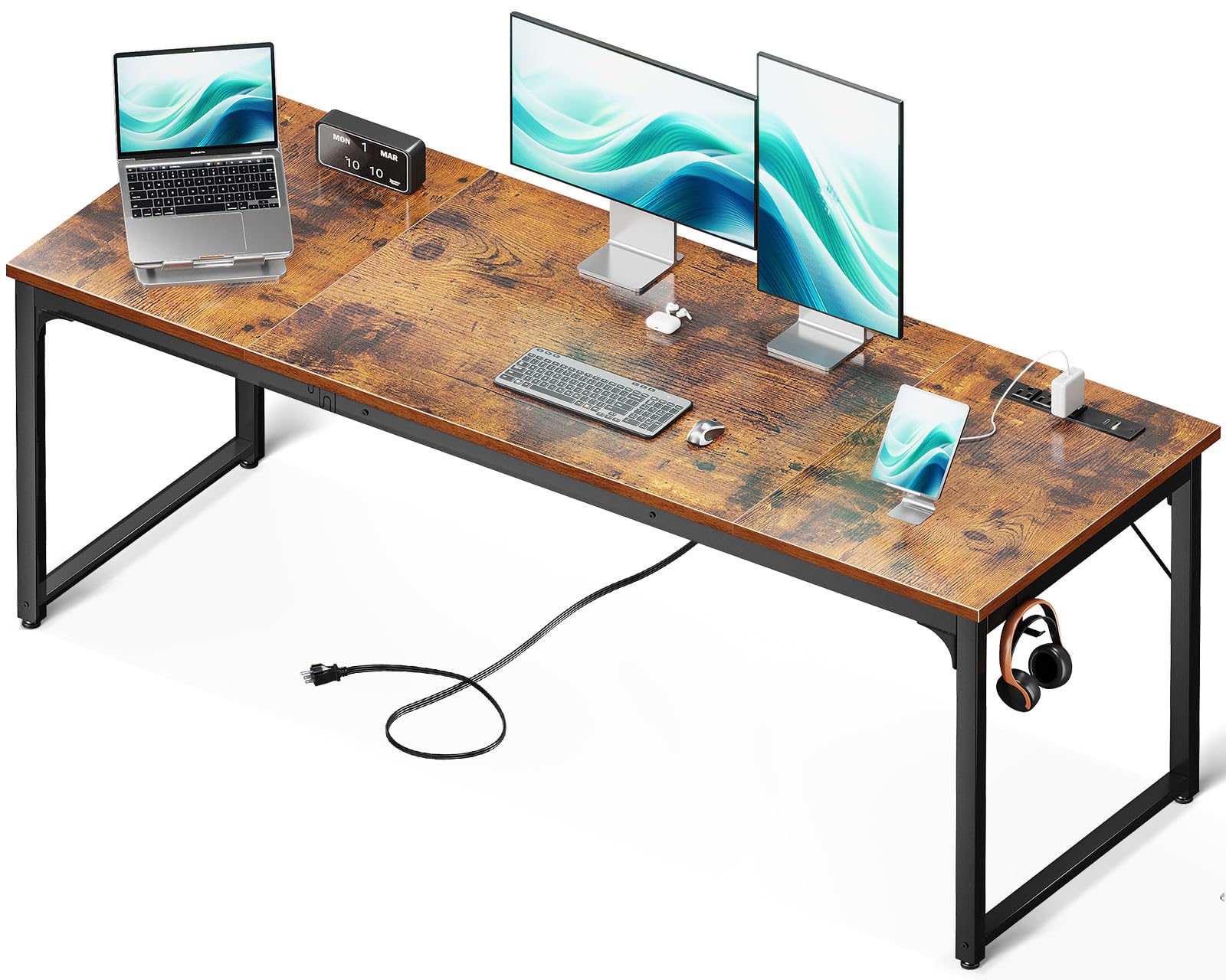 Coleshome 71 Inch Large Computer Desk with USB Ports - Rustic Brown Office Desk for Home & Study | Perfect for Work, Gaming & Student Writing