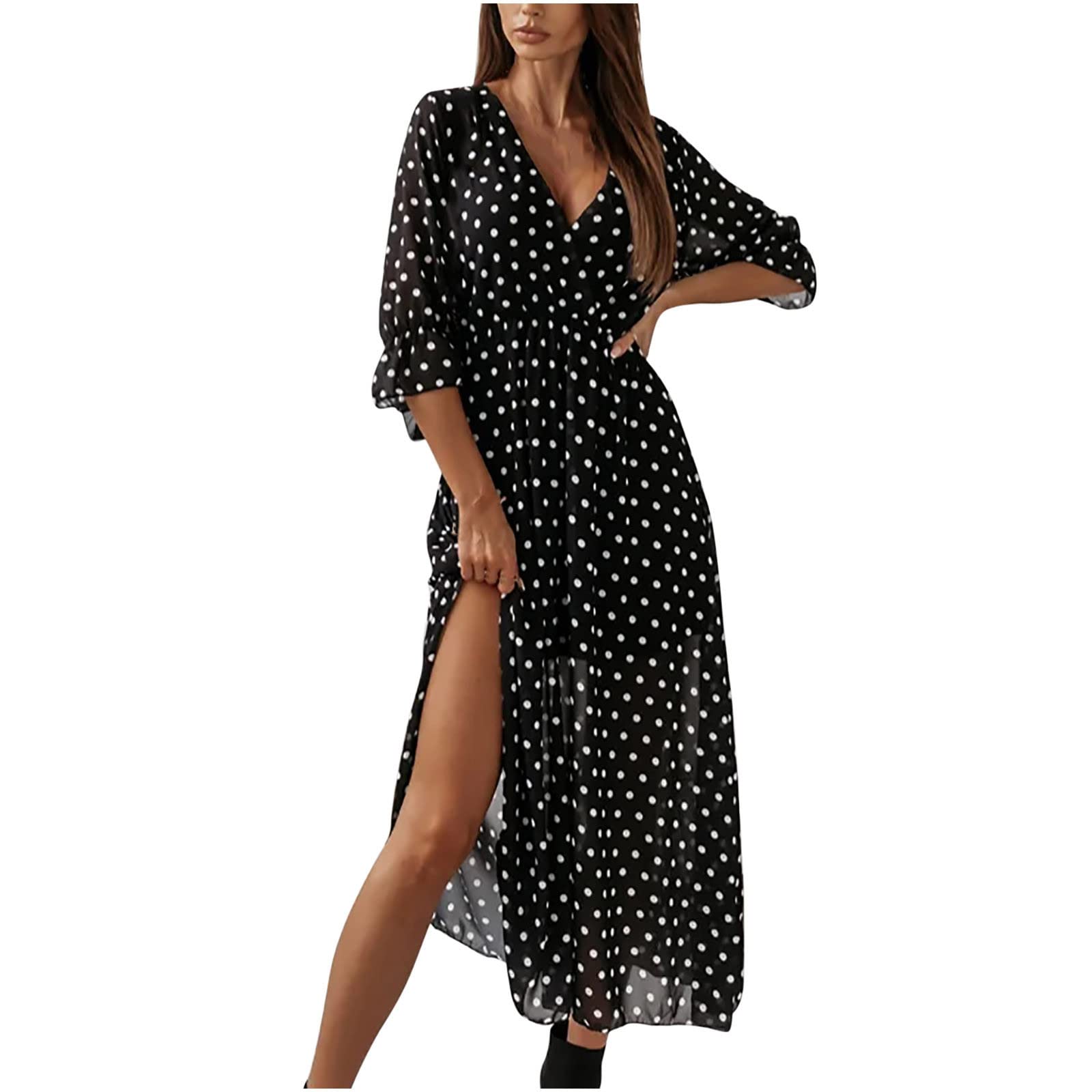 LBJTAKDP Women's Wrap V-Neck Ruffle Short Sleeve Cocktail Dress with Slit - Elegant Wedding Guest Dress, Summer Sundress for Casual Parties & Special Occasions