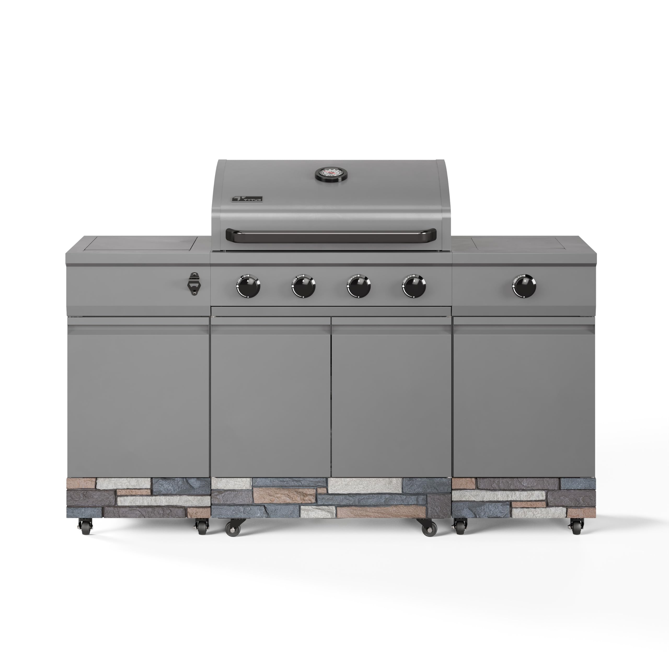 Tytus Fresno 60,000 BTU 5-Burner Propane or Natural Gas Outdoor Island Grill with Storage Cabinets - 864 sq. in. Cooking Area, 48,000 BTU Main Grill & 12,000 BTU Side Burner, Includes Ice Bucket - Perfect for Backyard BBQs, Patio Parties, and Outdoor Cooking