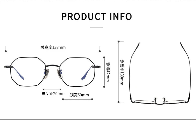 Stylish Unisex Black Titanium Polygon Flat Top Full Rim Eyeglasses 4174 - Perfect for Work, Reading & Fashion Accessories