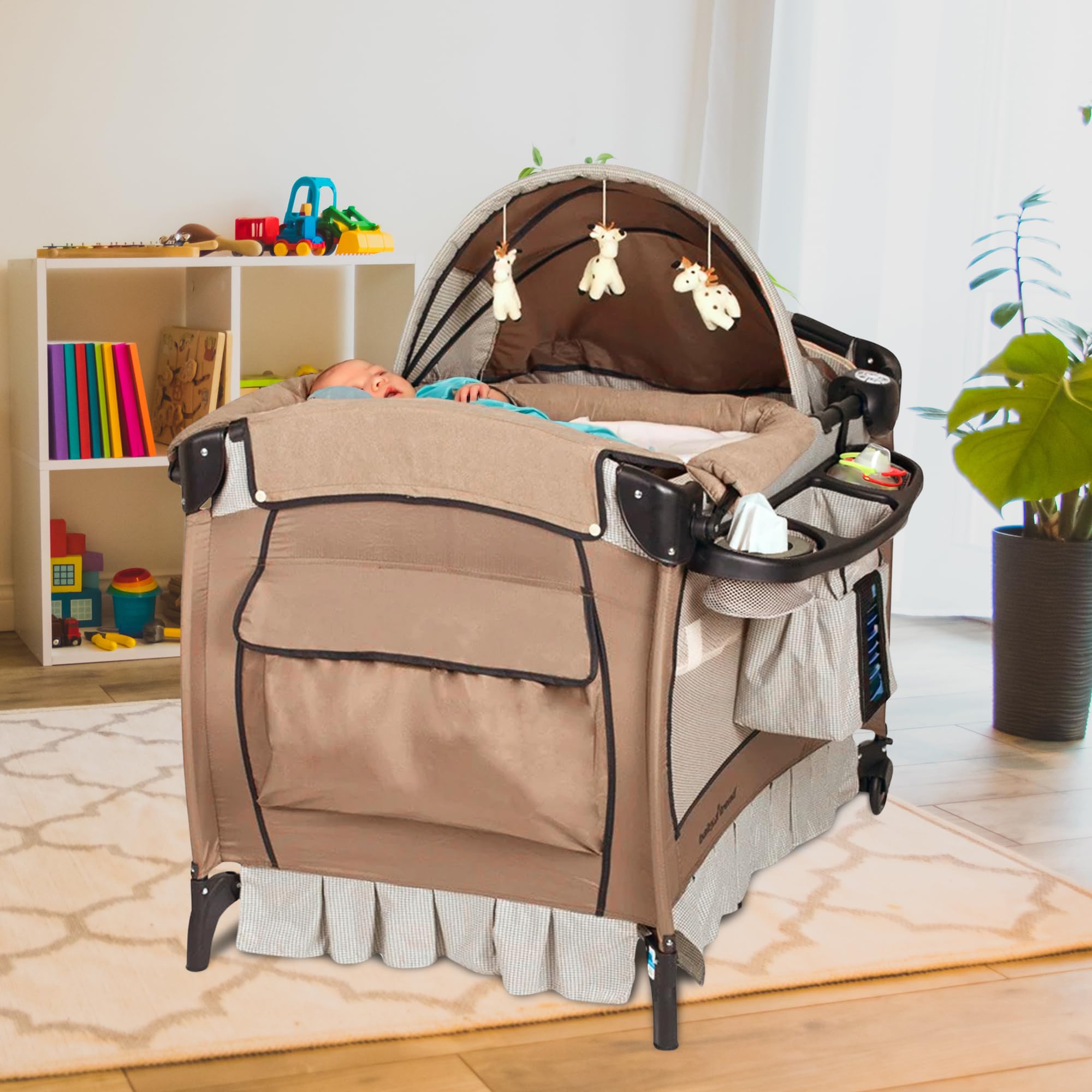 Baby Trend Deluxe Nursery Center® Playard - Portable Playpen with Bassinet & Changing Table, Perfect for Travel & Home Use (Havenwood Design) | Ideal for Newborns, Infants & Toddlers | Safe Sleep Space & Play Area