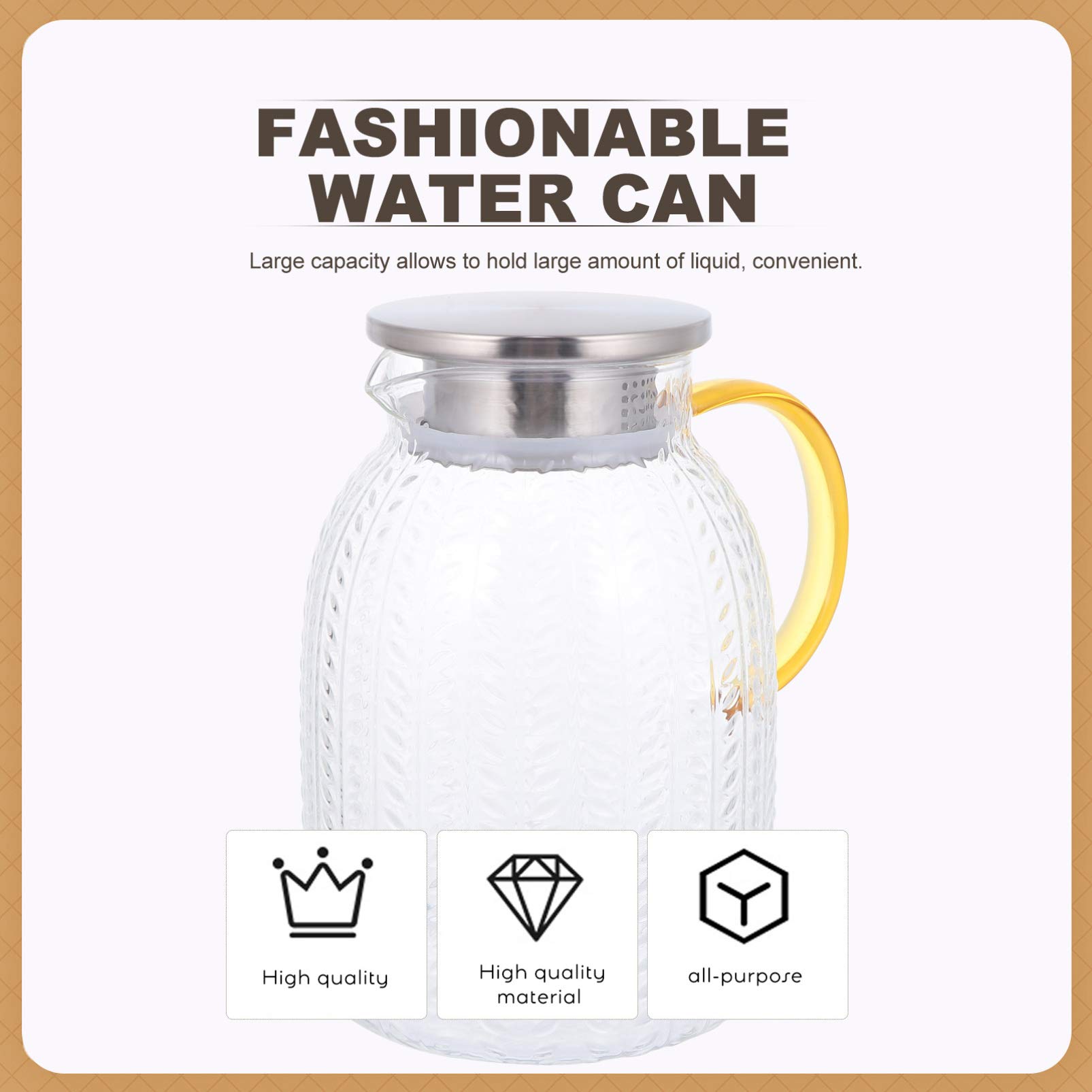 Premium Glass Cold Water Jug - 2L Large Capacity, BPA-Free, Fashionable & Durable Glass Pitcher for Iced Tea, Lemon Water & Infused Drinks - Perfect for Refrigerator, Parties & Outdoor Picnics