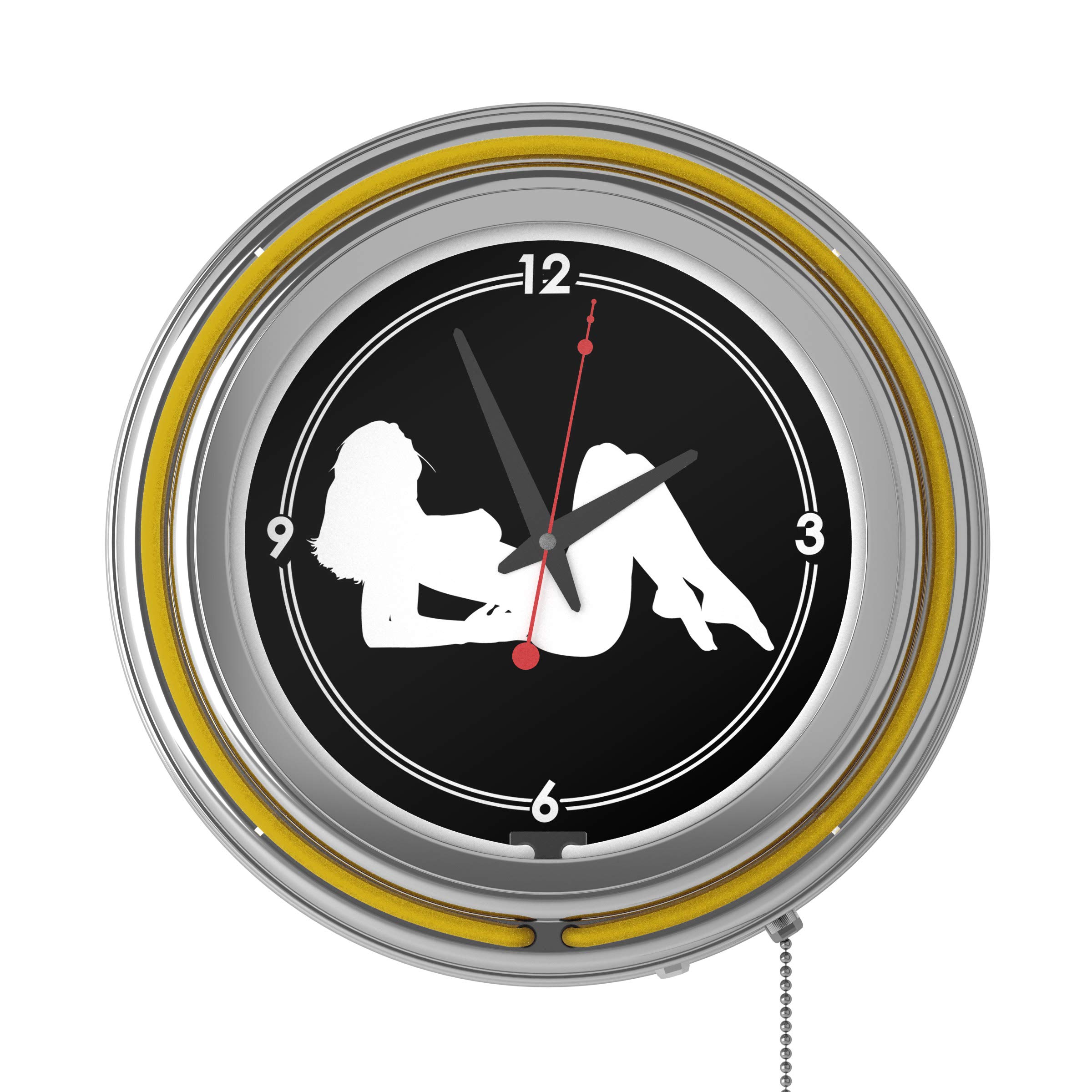 Shadow Babes Series - Yellow Neon Ring Clock with Dual Illumination - Perfect for Bedroom, Gaming Room & Retro Decor