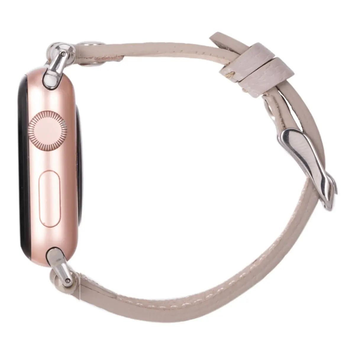 Slim Beige Leather Apple Watch Band with Silver Rivet - Stylish & Comfortable Replacement Strap for Work, Gym & Everyday Wear