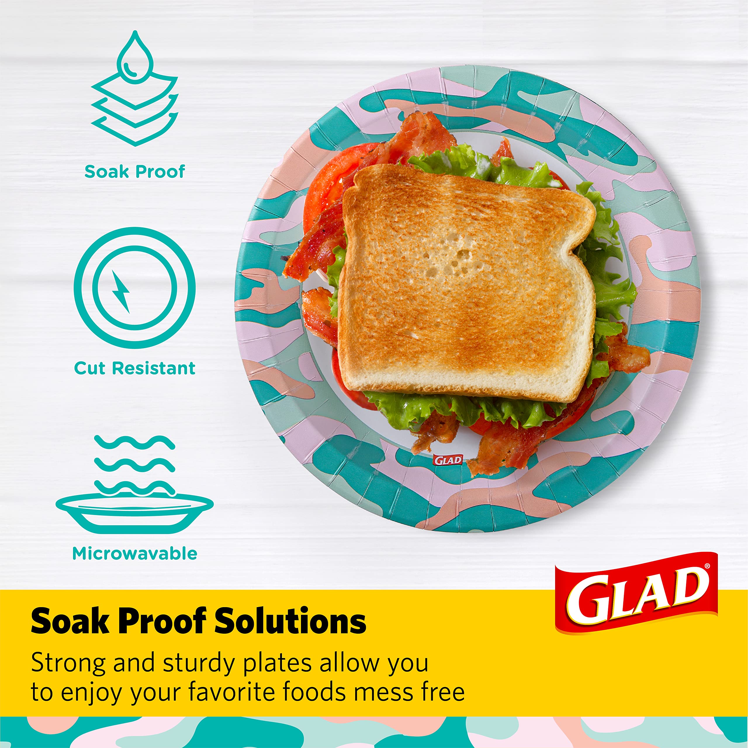Heavy Duty Camo Disposable Paper Plates - 8.5 Inch Round Soak Proof & Cut Resistant Plates | Microwave Safe for Hot/Cold Foods | 300 Count (6 Packs of 50) | Perfect for BBQs, Camping, Parties & Everyday Use
