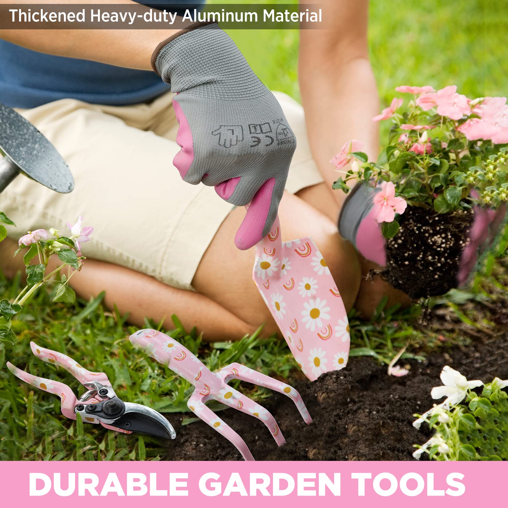 WORKPRO 5-Piece Heavy Duty Aluminum Gardening Tool Set with Storage Bag - Ergonomic Garden Tools for Planting, Weeding & Landscaping - Perfect Gardening Gifts for Women (Pink) - Ideal for Home Gardens, Flower Beds & Outdoor Yard Work