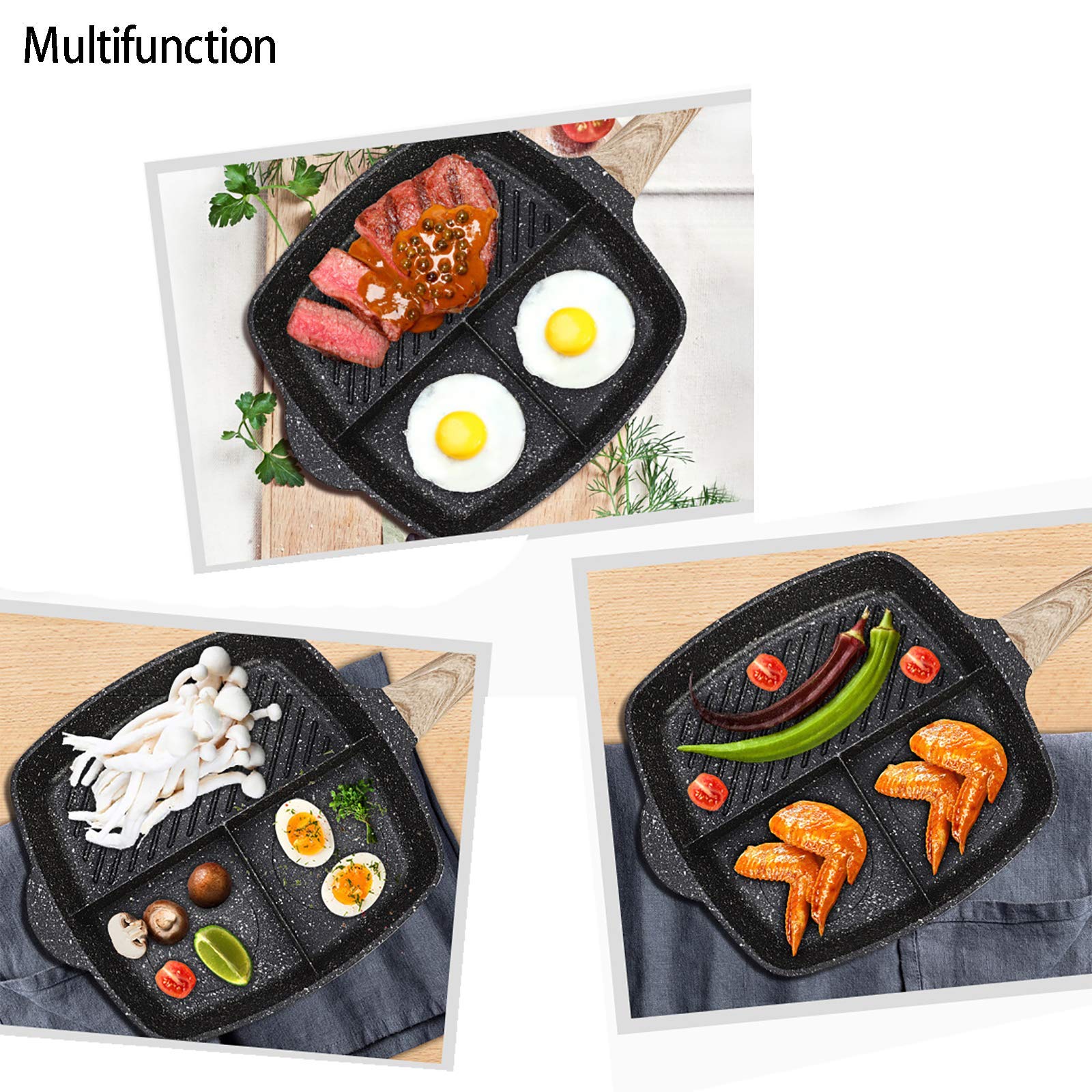 XBSXP Non-Stick 3 Hole Egg Steak Frying Pan - 28cm/30cm Round Pancake Pan for Breakfast, Ham & Cooking - Perfect for Omelets, Crepes & Family Breakfasts