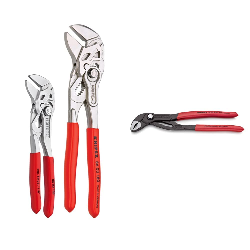 KNIPEX 2-Piece Mini Pliers Wrench Set (9K0080121US) & Cobra Water Pump Pliers (8701250) - Professional Plumbing Tools for DIY Home Repairs, Automotive Maintenance, and Electrical Work